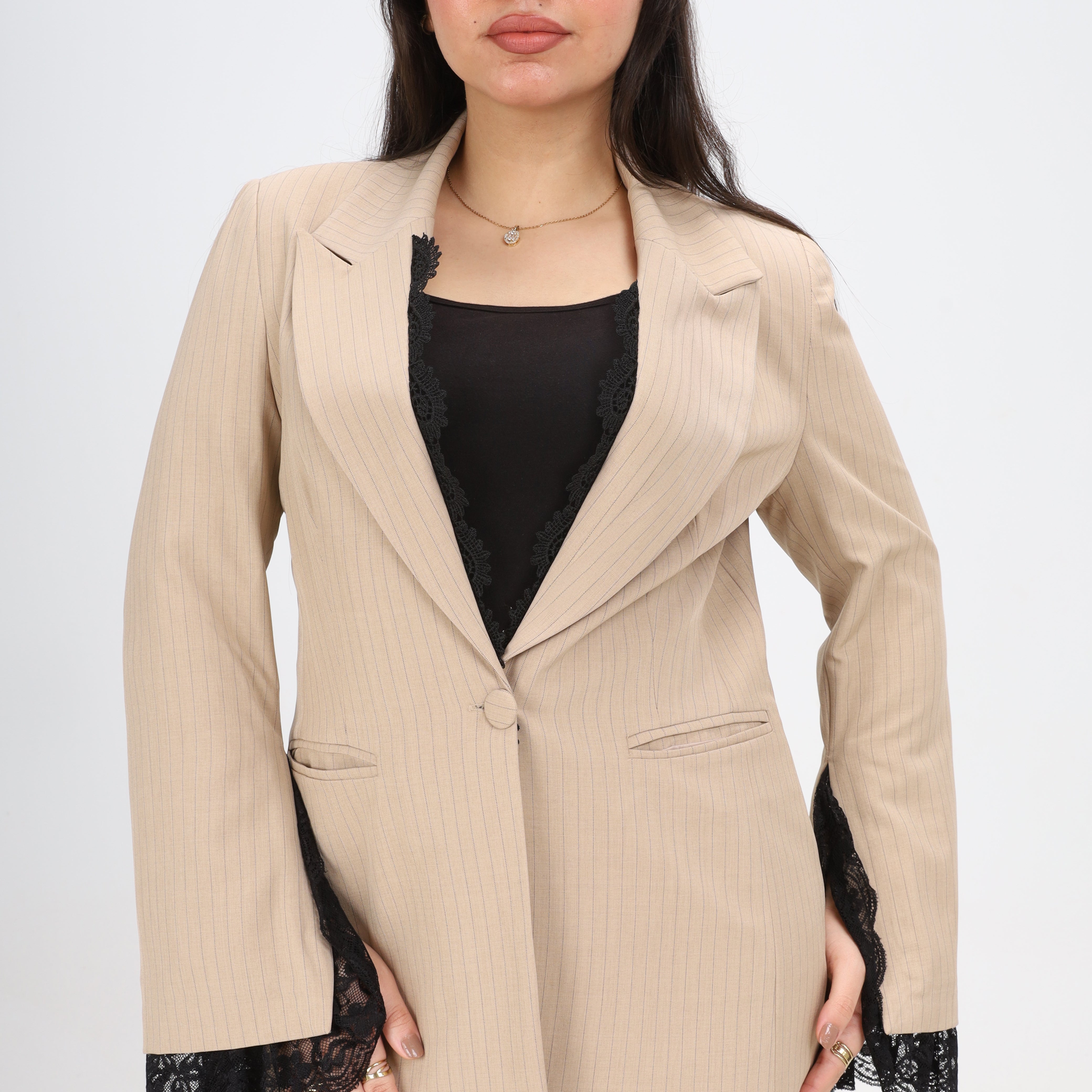 Pinstripe Lace Trim Blazer w162953