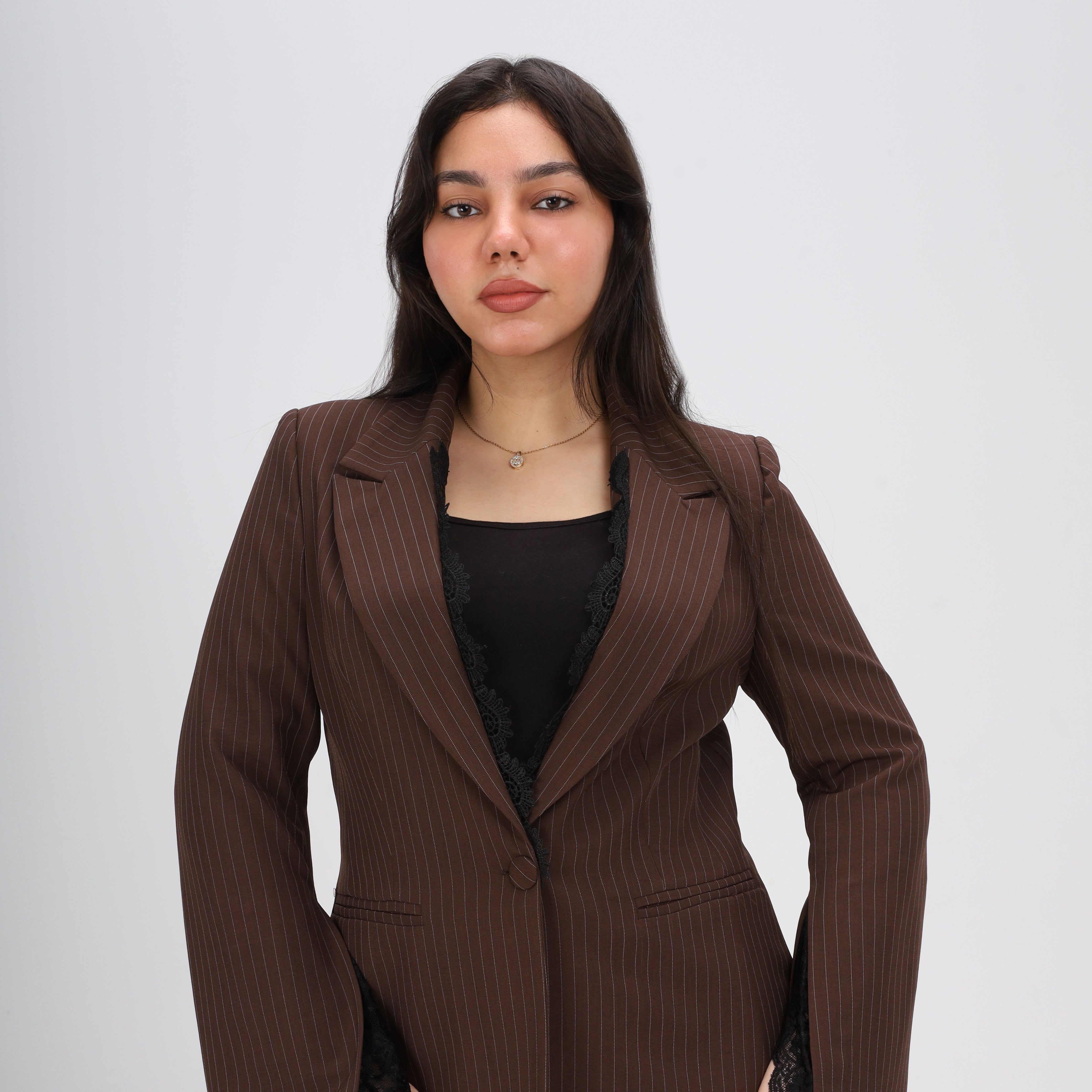 Pinstripe Lace Trim Blazer w162953