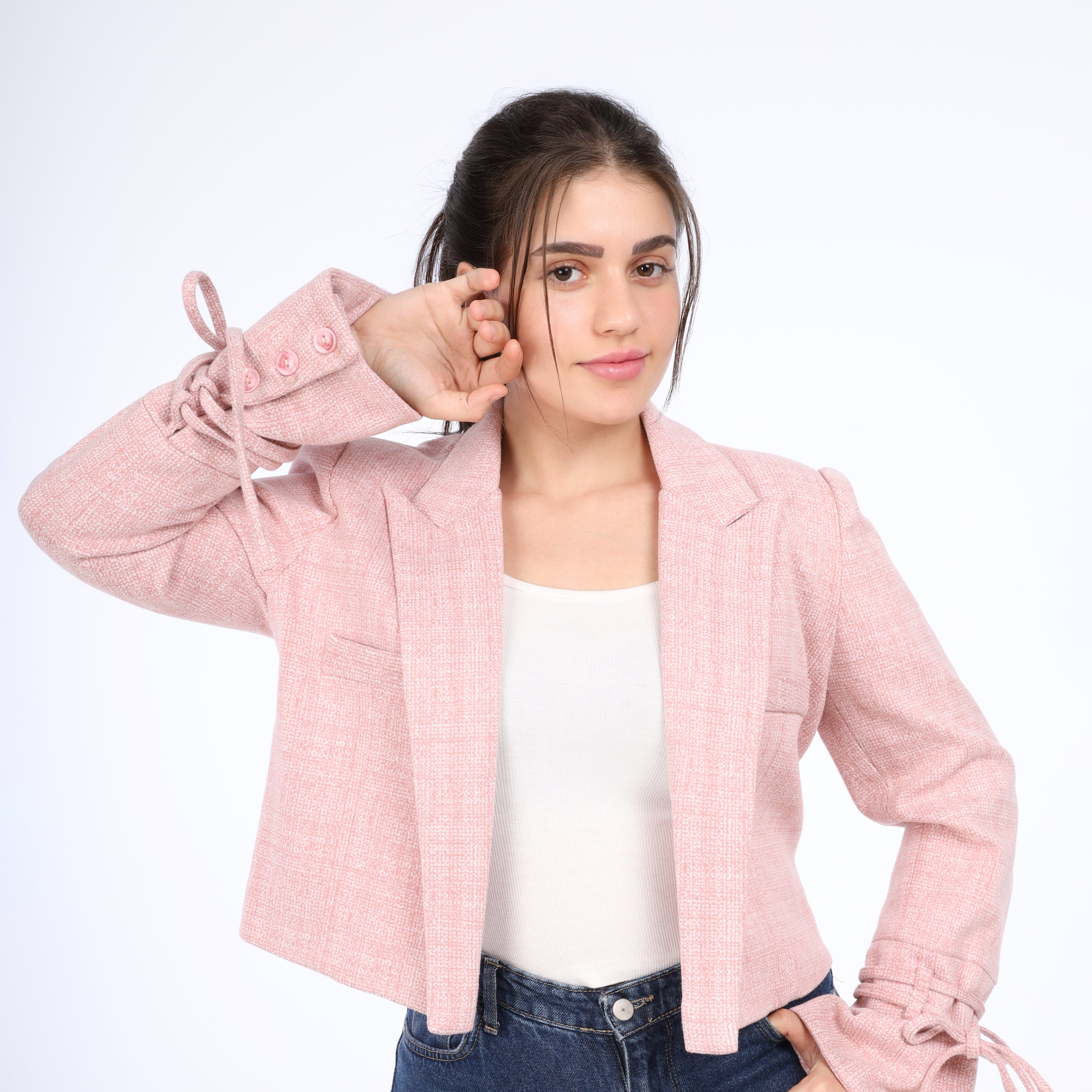 Textured Cropped Blazer w162992