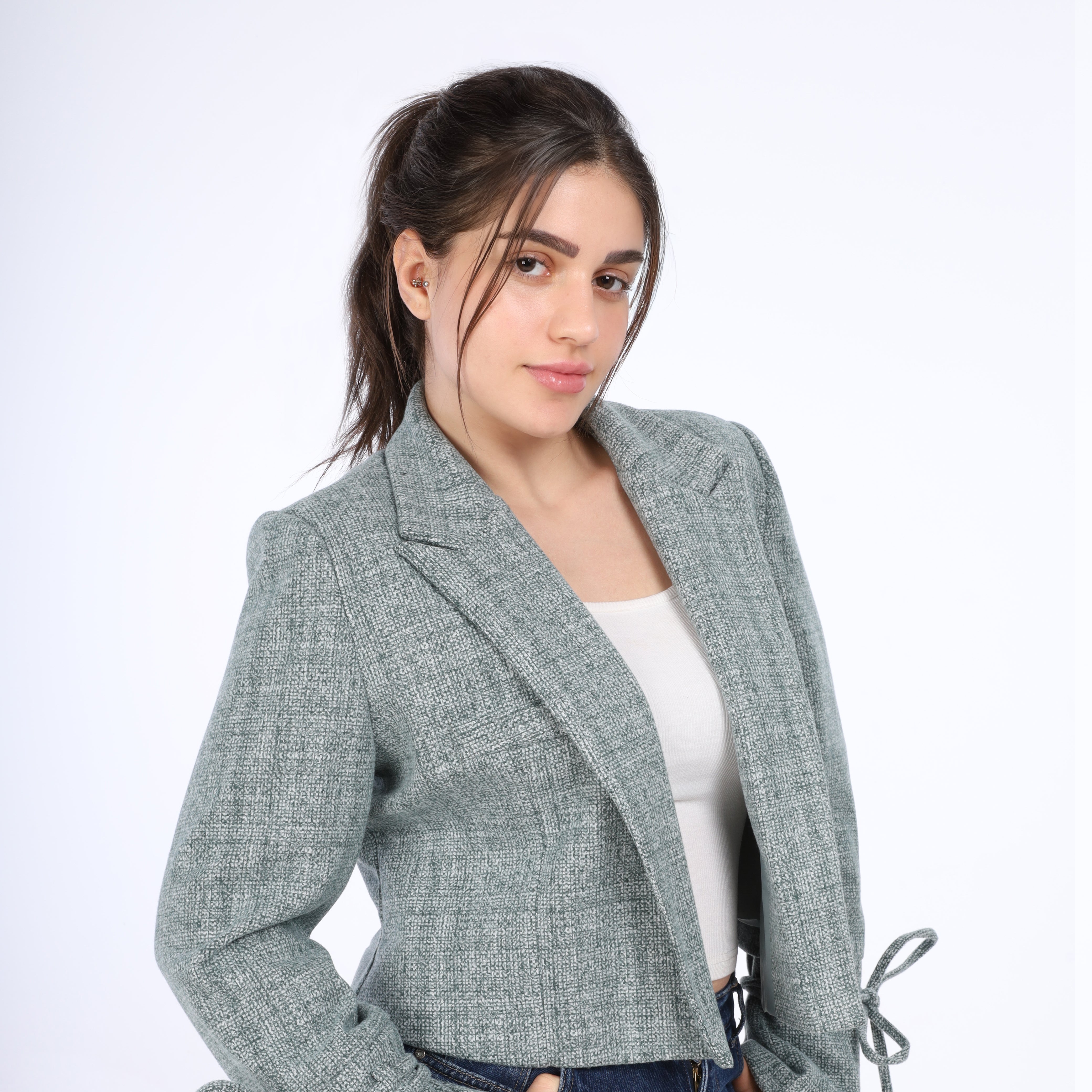 Textured Cropped Blazer w162992