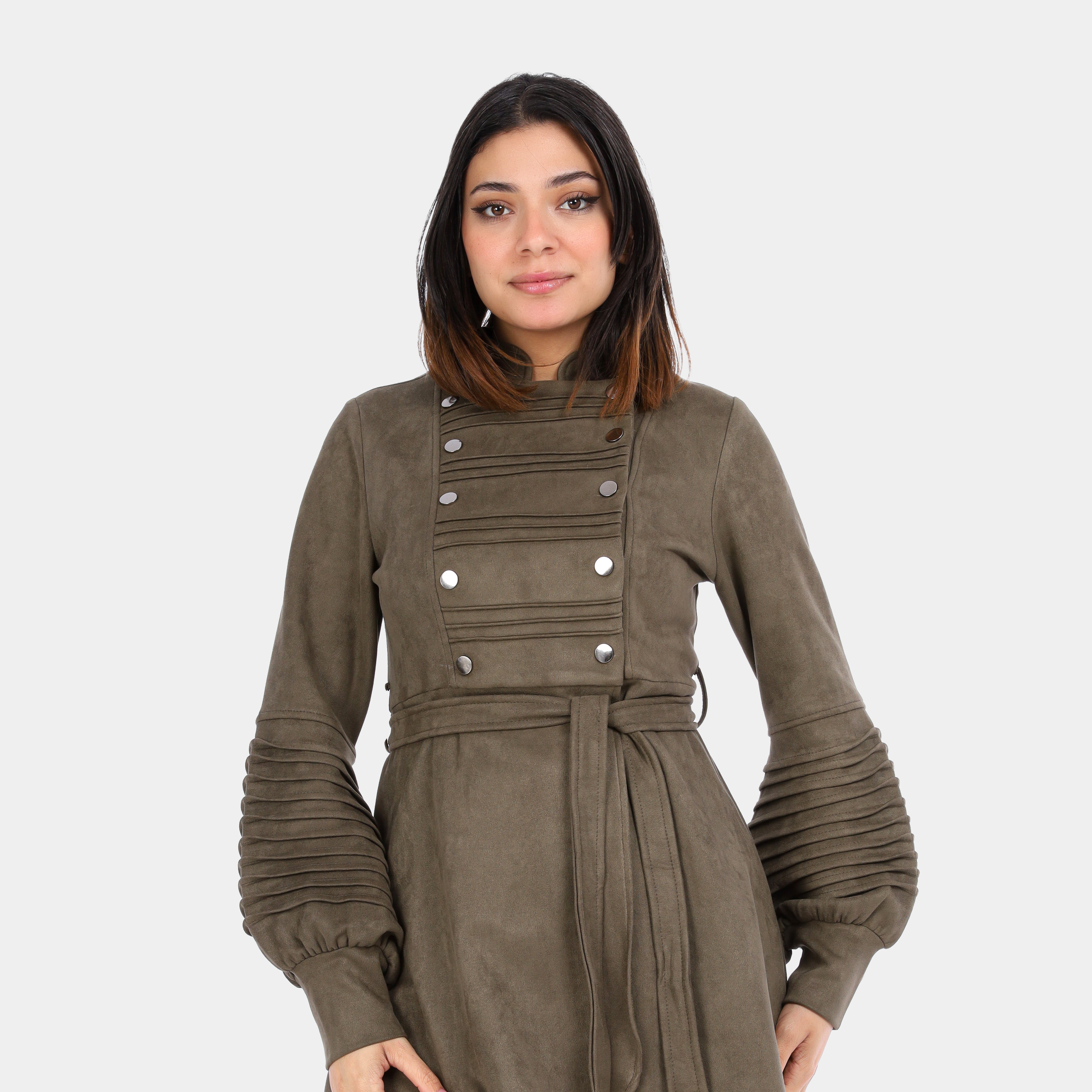 Suede Blouse with Puff Sleeves & Waist Belt w1630/126