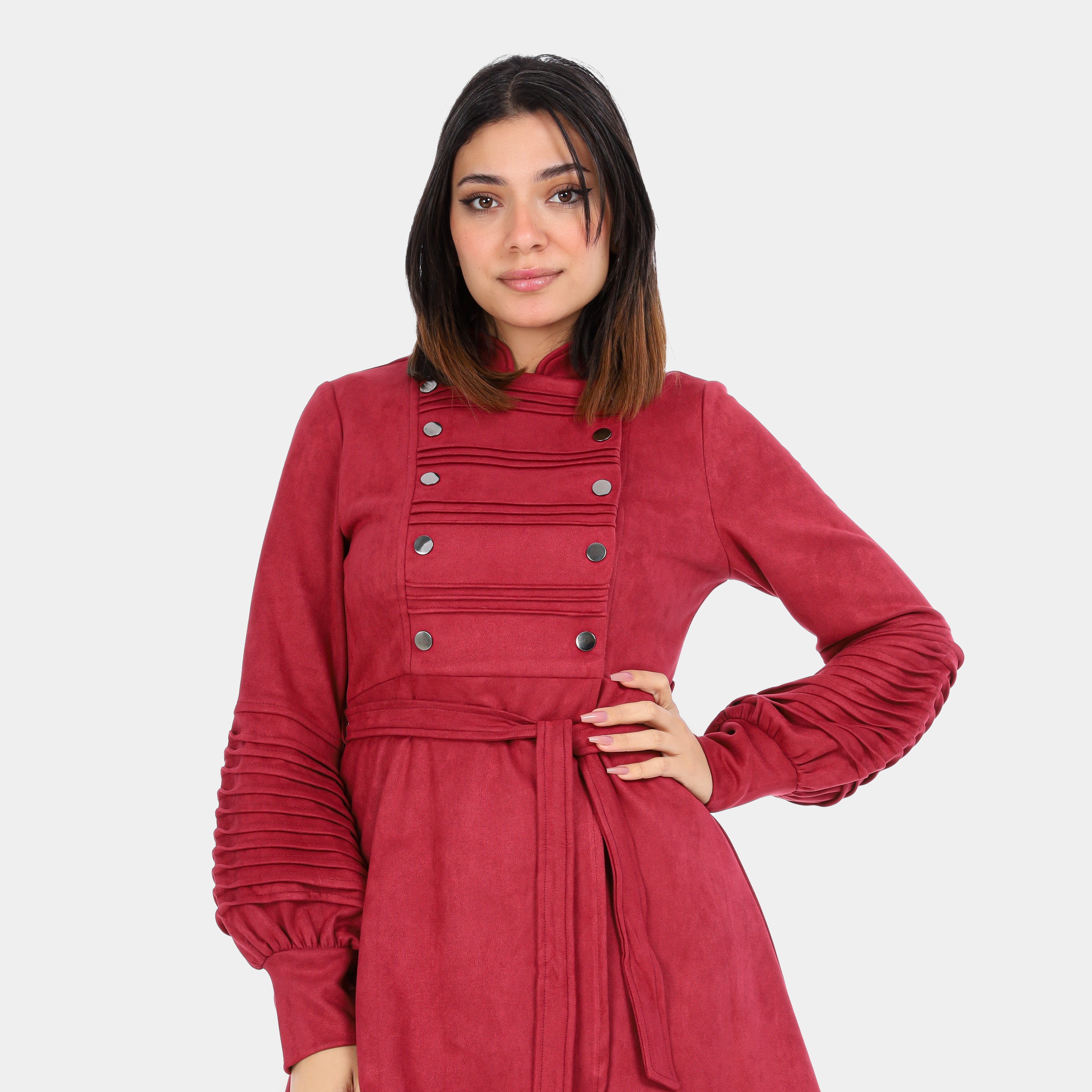 Suede Blouse with Puff Sleeves & Waist Belt w1630/126