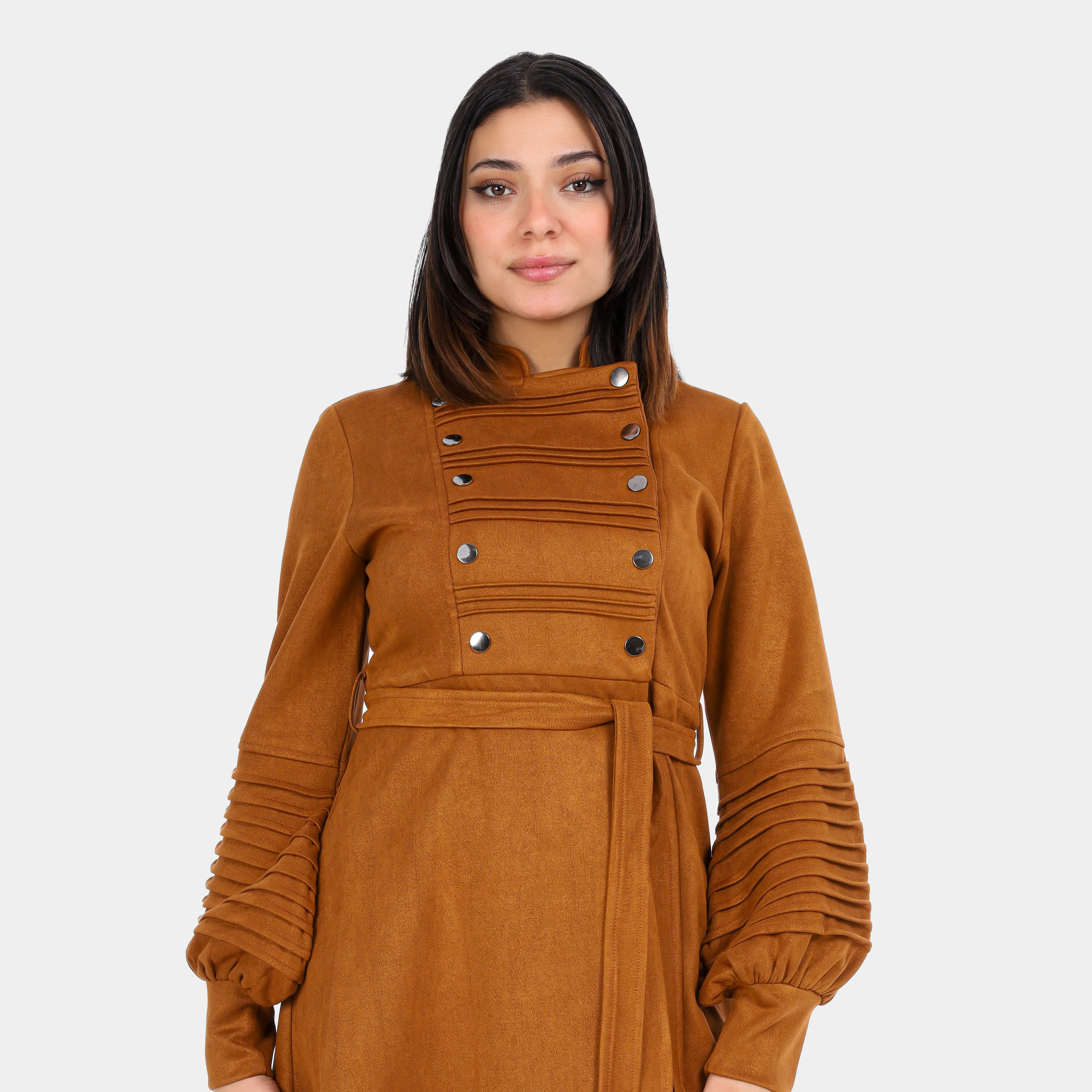 Suede Blouse with Puff Sleeves & Waist Belt w1630/126