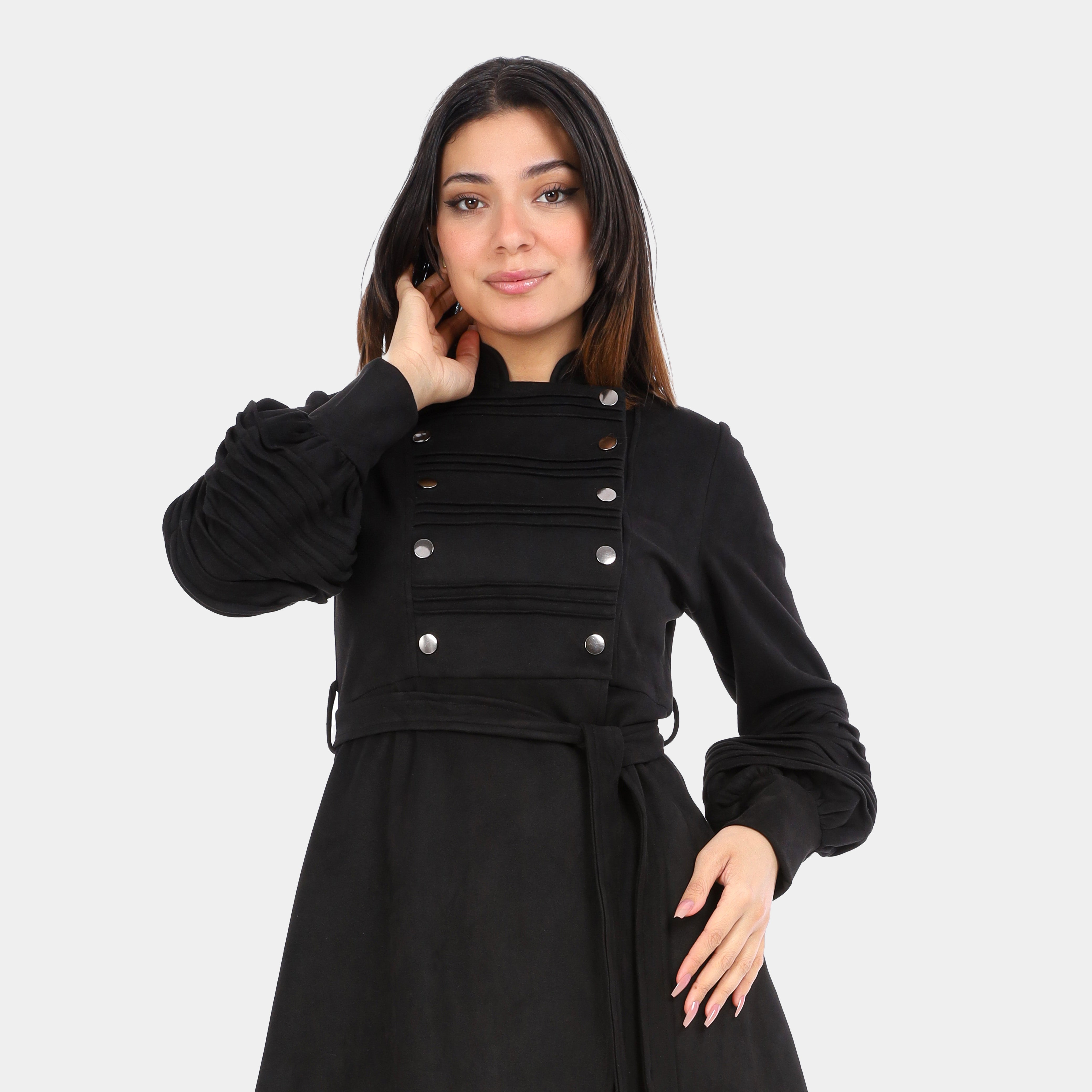 Suede Blouse with Puff Sleeves & Waist Belt w1630/126