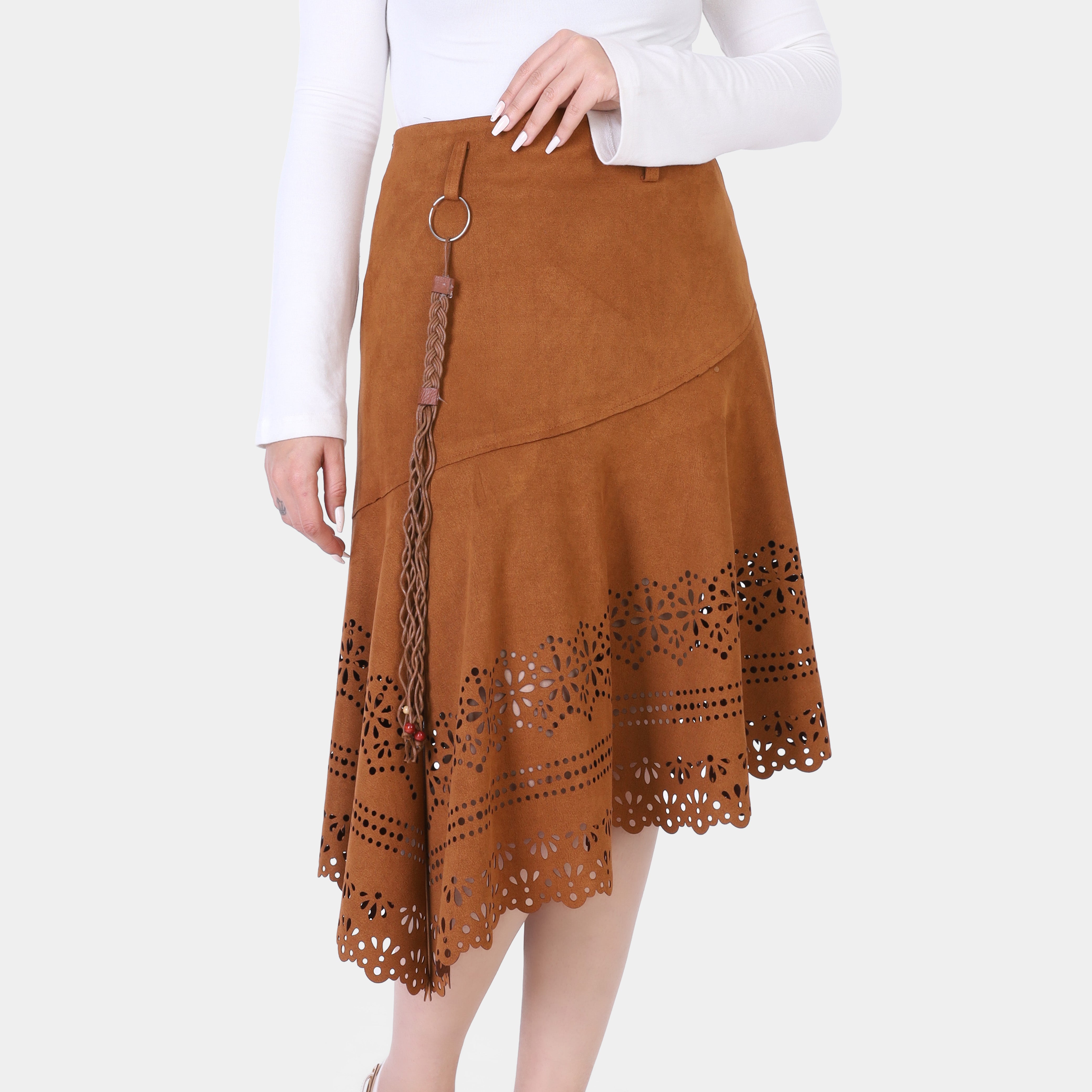 Asymmetrical Cut Midi Skirt with lace Detail w1630/246