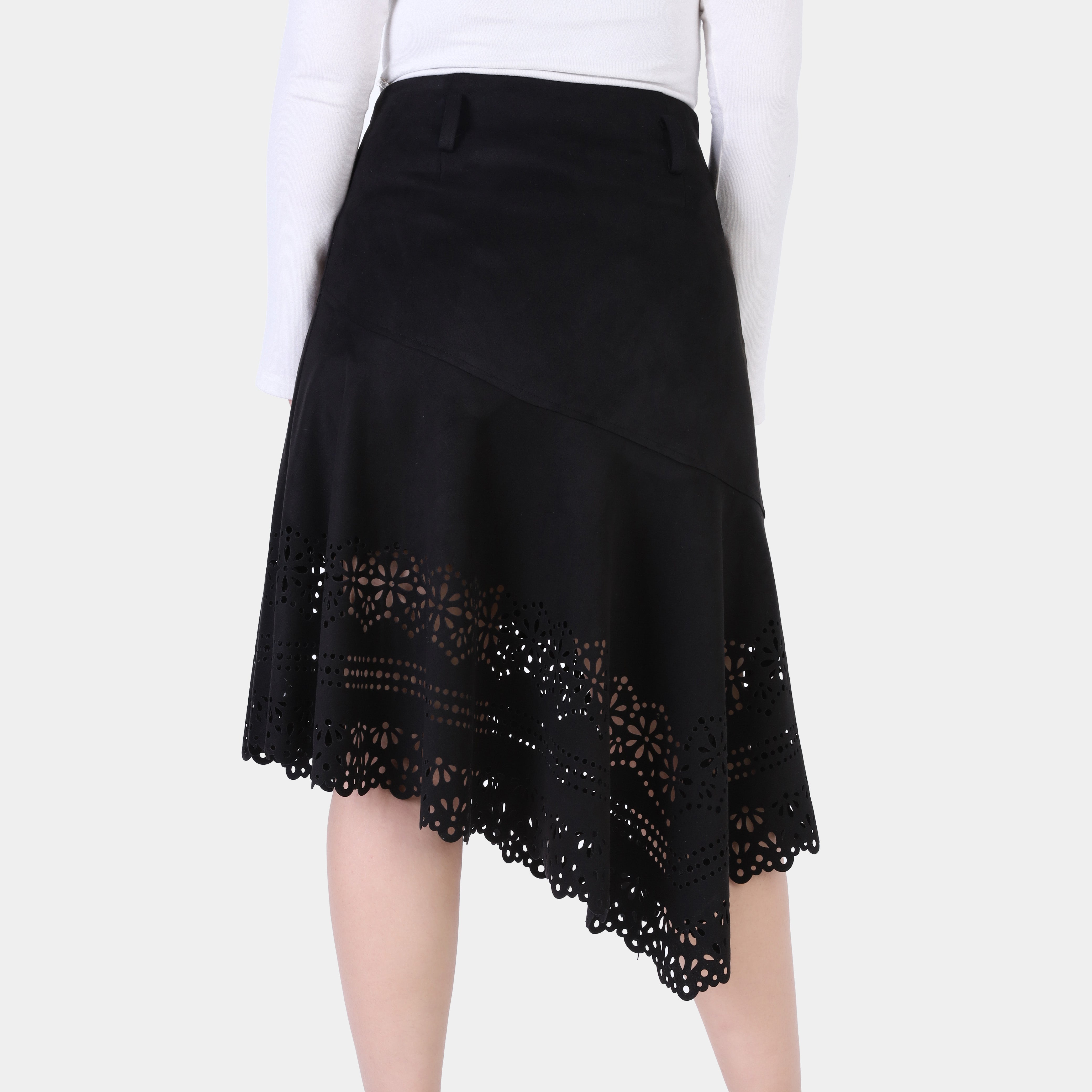 Asymmetrical Cut Midi Skirt with lace Detail w1630/246