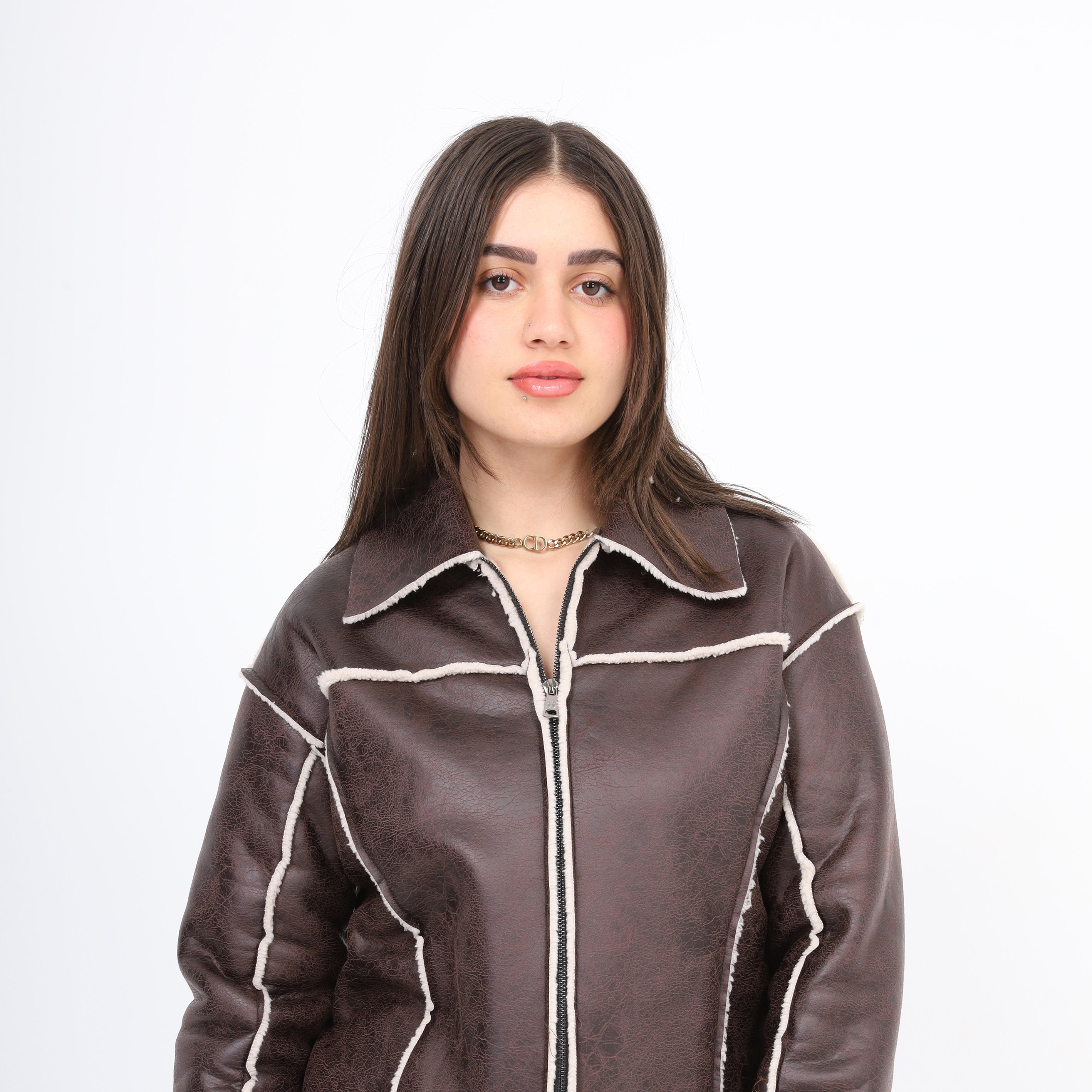 Faux Fur Shearling Jacket With Zipper w1630/284