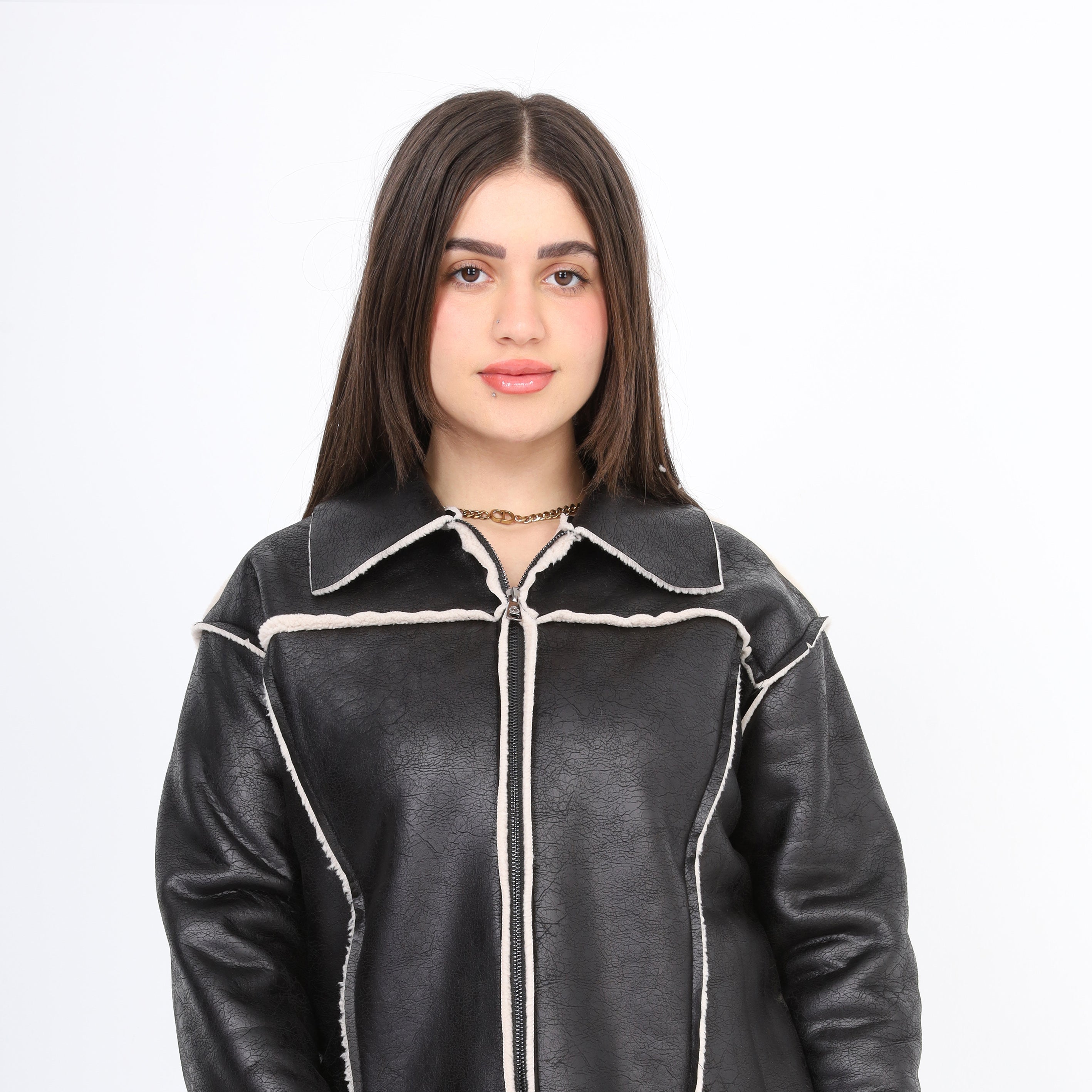 Faux Fur Shearling Jacket With Zipper w1630/284