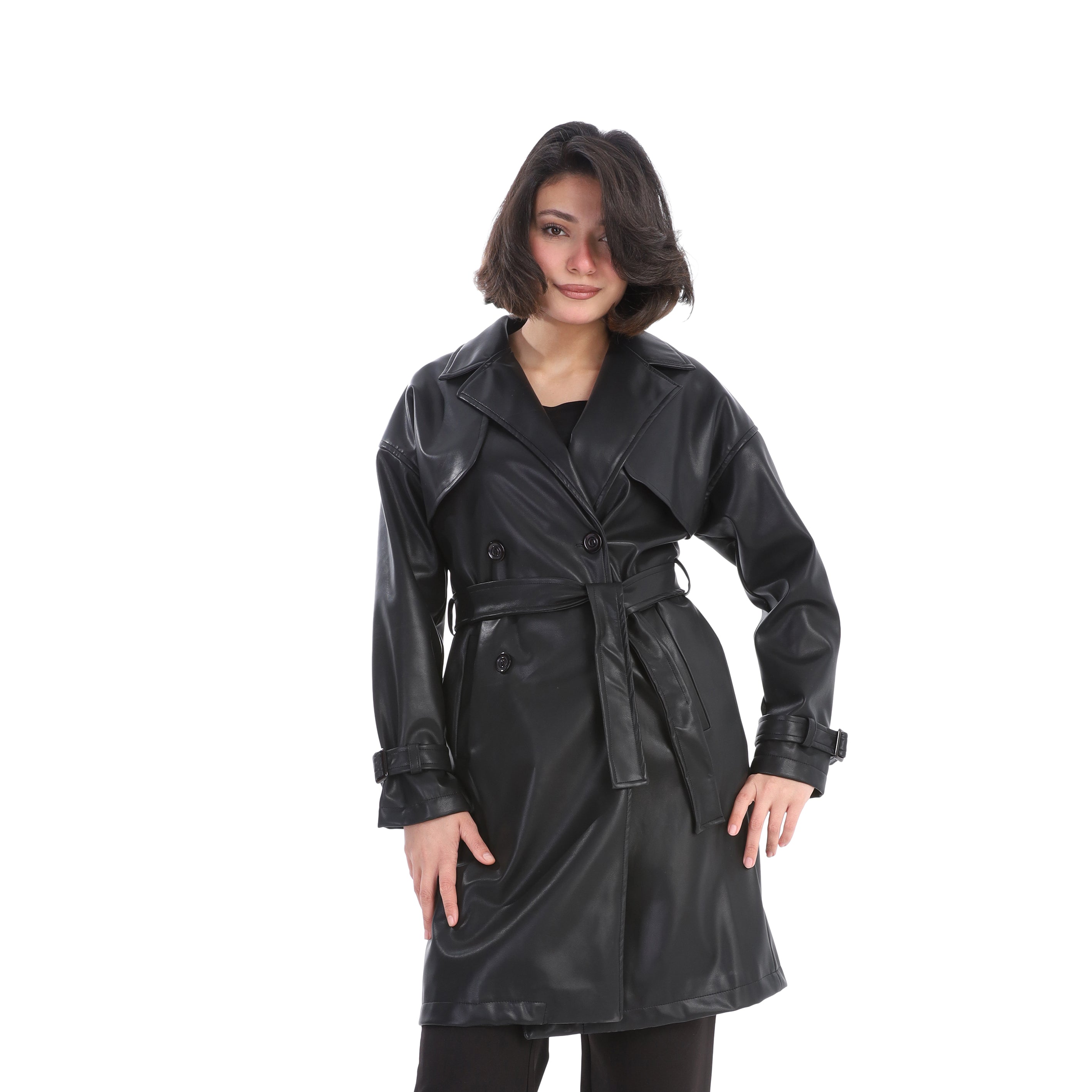 Leather Belted Trench Coat w1630/354