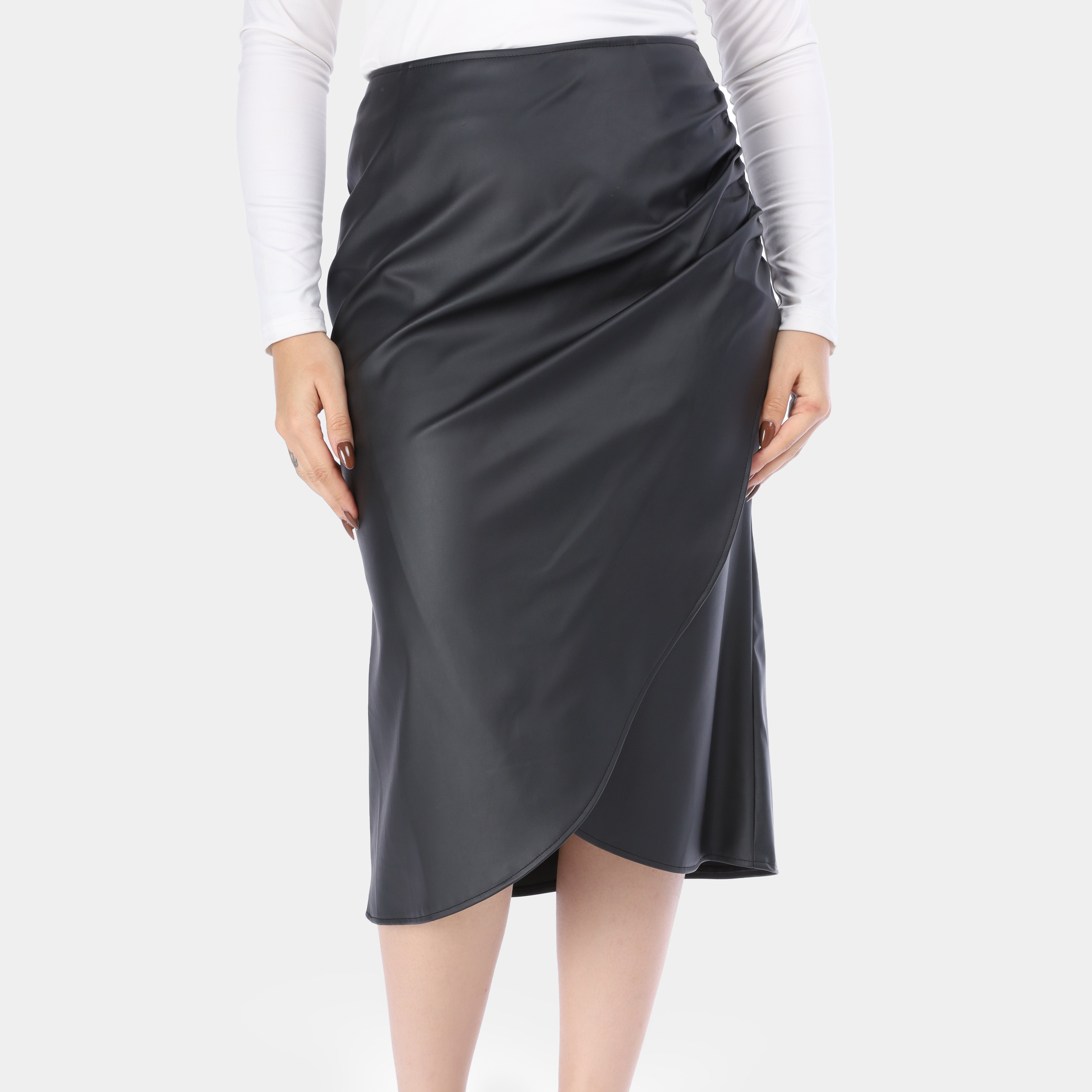 Wrap-Style Faux Leather Midi Skirt w1630/80