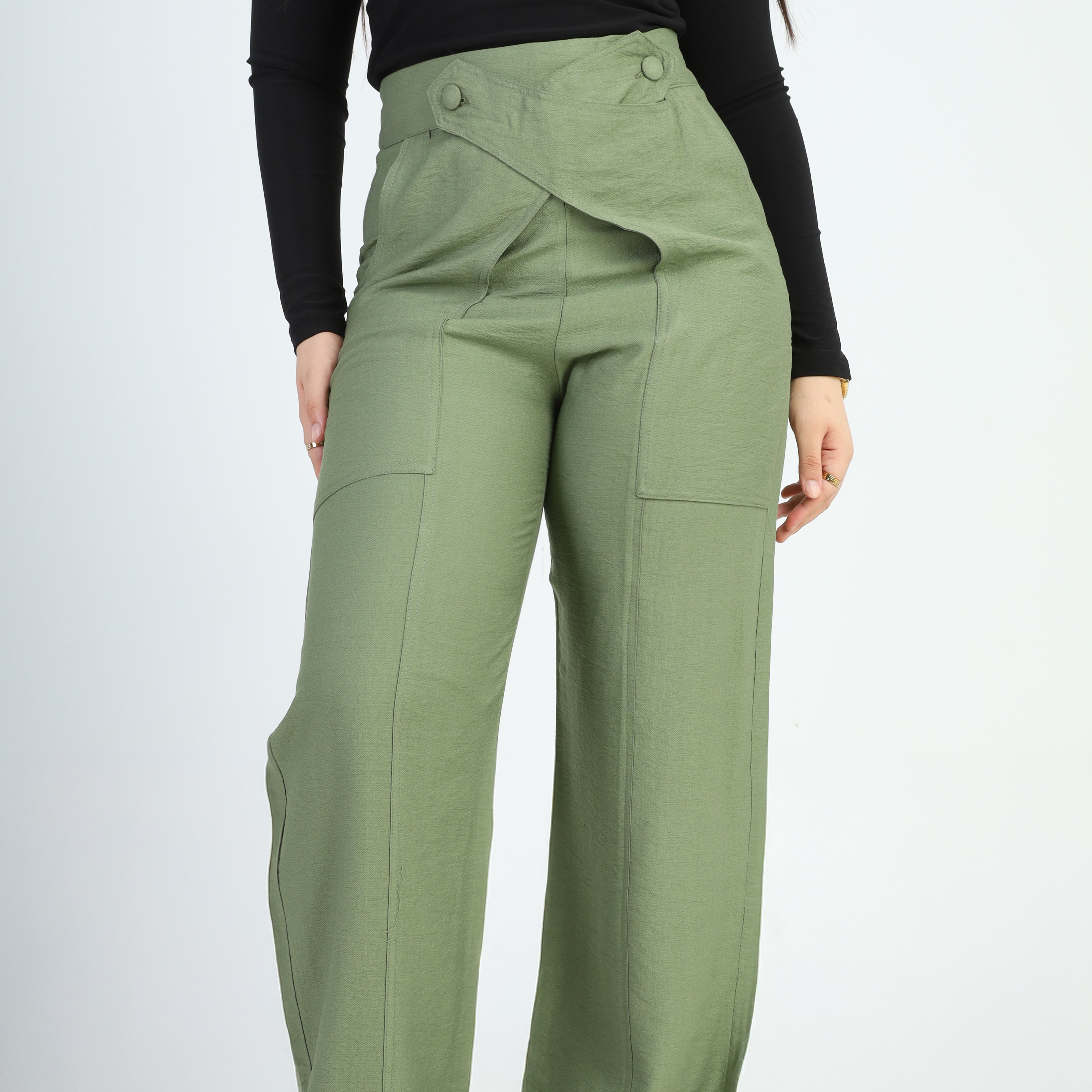 Cross-Waist Fabric Trousers w1630109/1