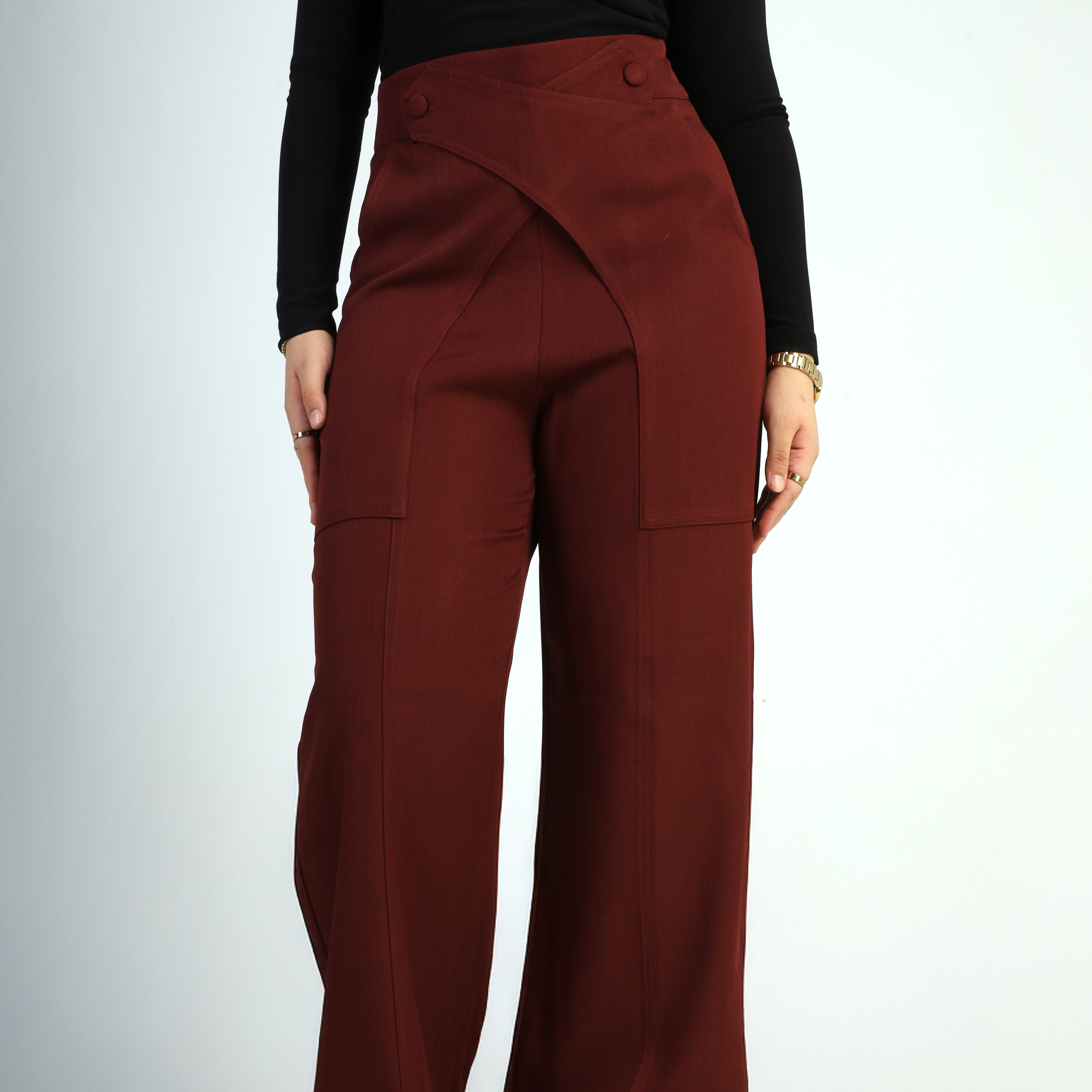 Cross-Waist Fabric Trousers w1630109
