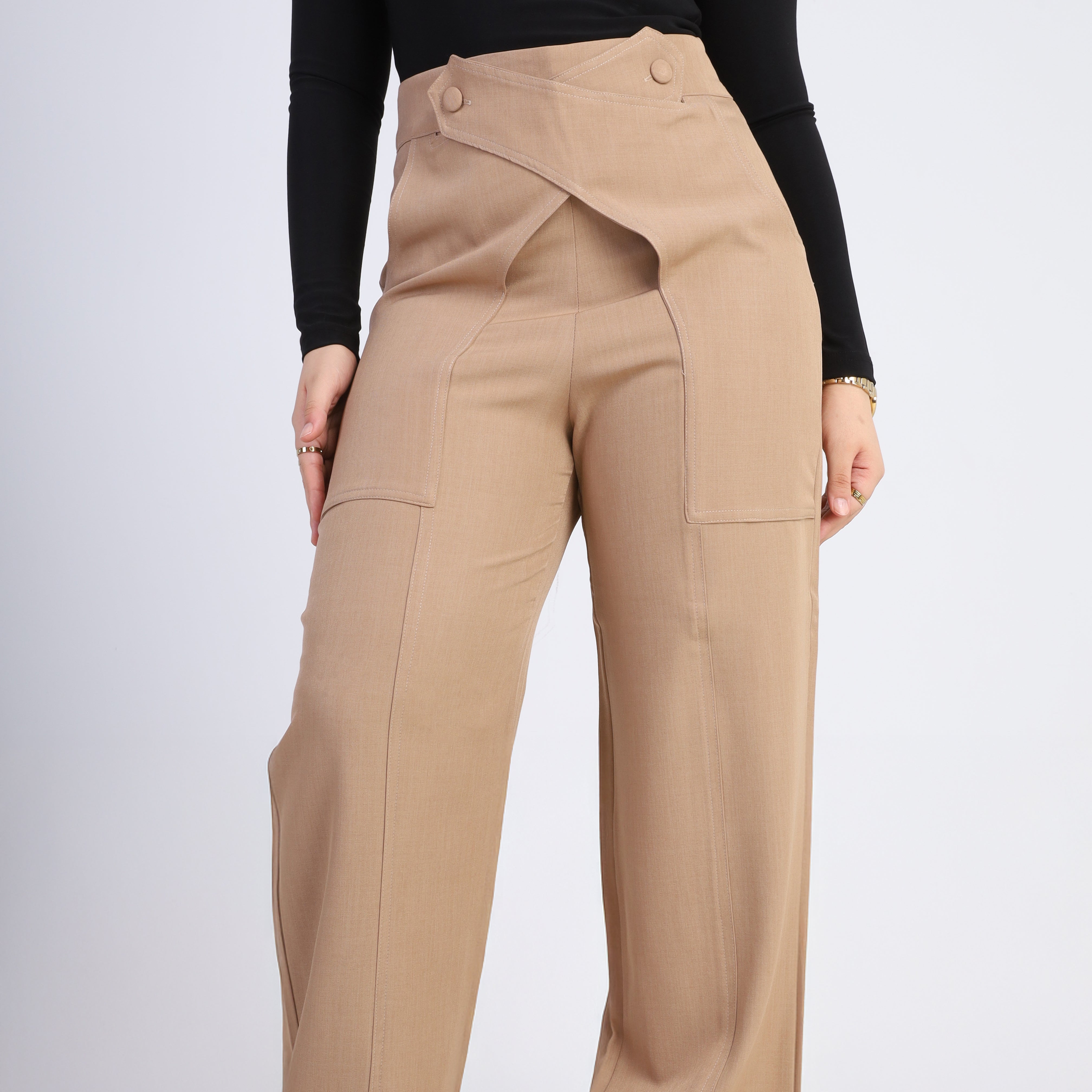 Cross-Waist Fabric Trousers w1630109