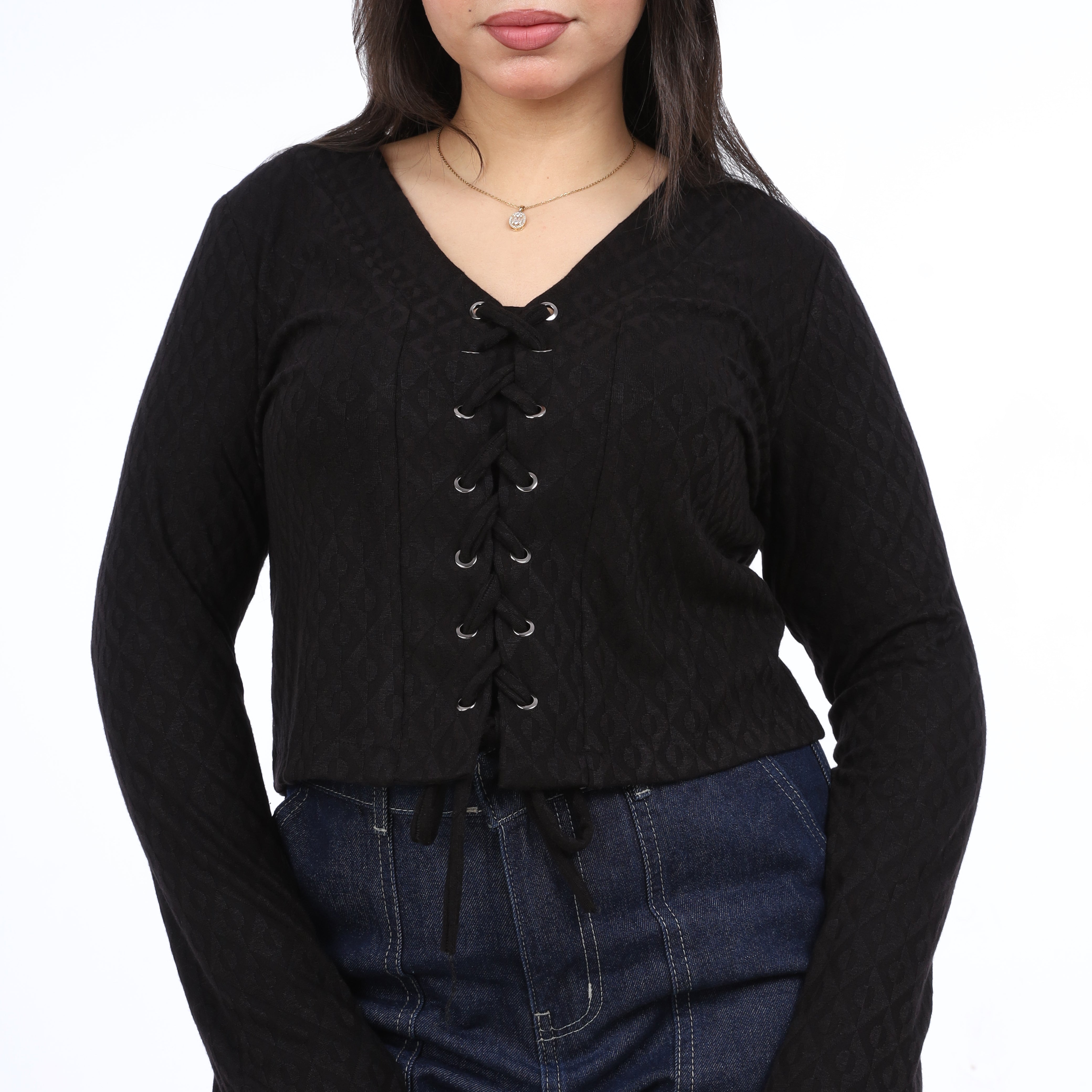 Ruffle Sleeve Top with Front Drawstring w163081/1