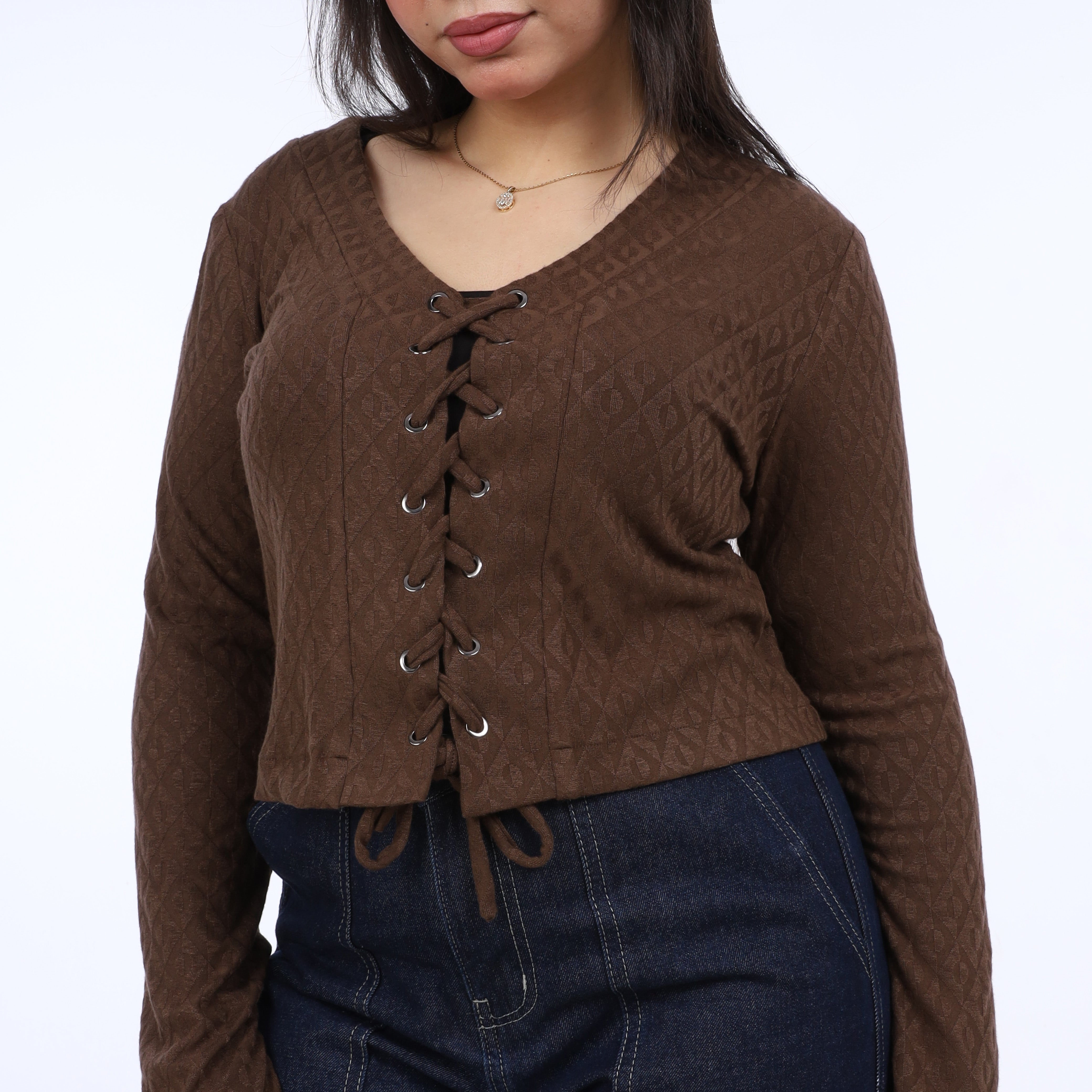 Ruffle Sleeve Top with Front Drawstring w163081/1