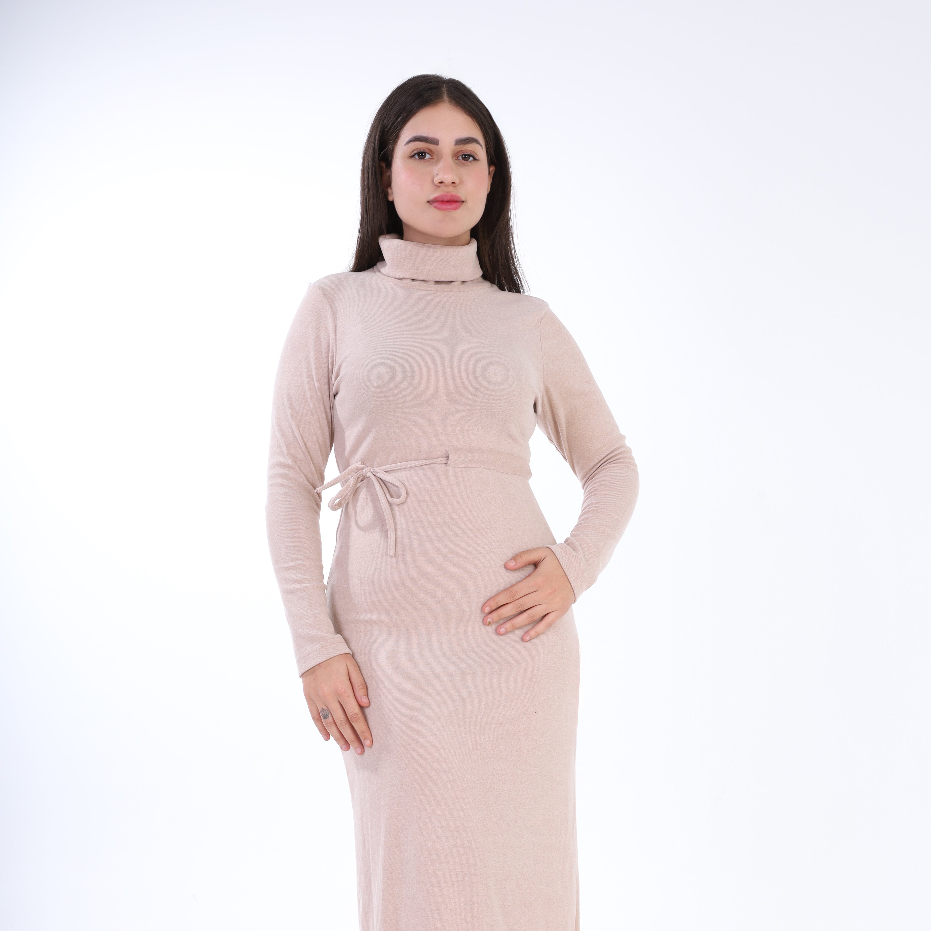 Tie-Waist Turtleneck Midi Dress w1631/288