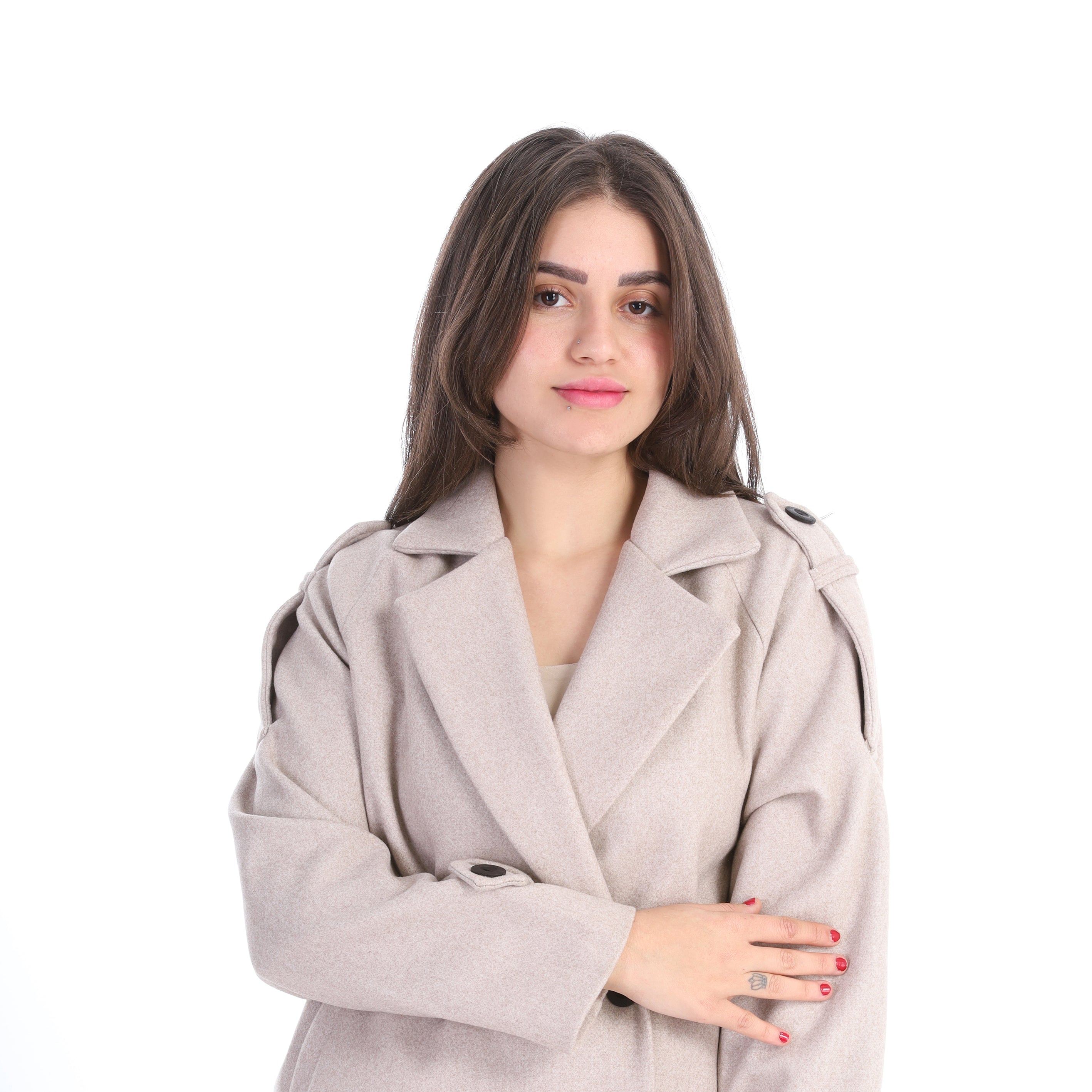 Double-Breasted Wool Blend Mid-Length Coat w1631/355