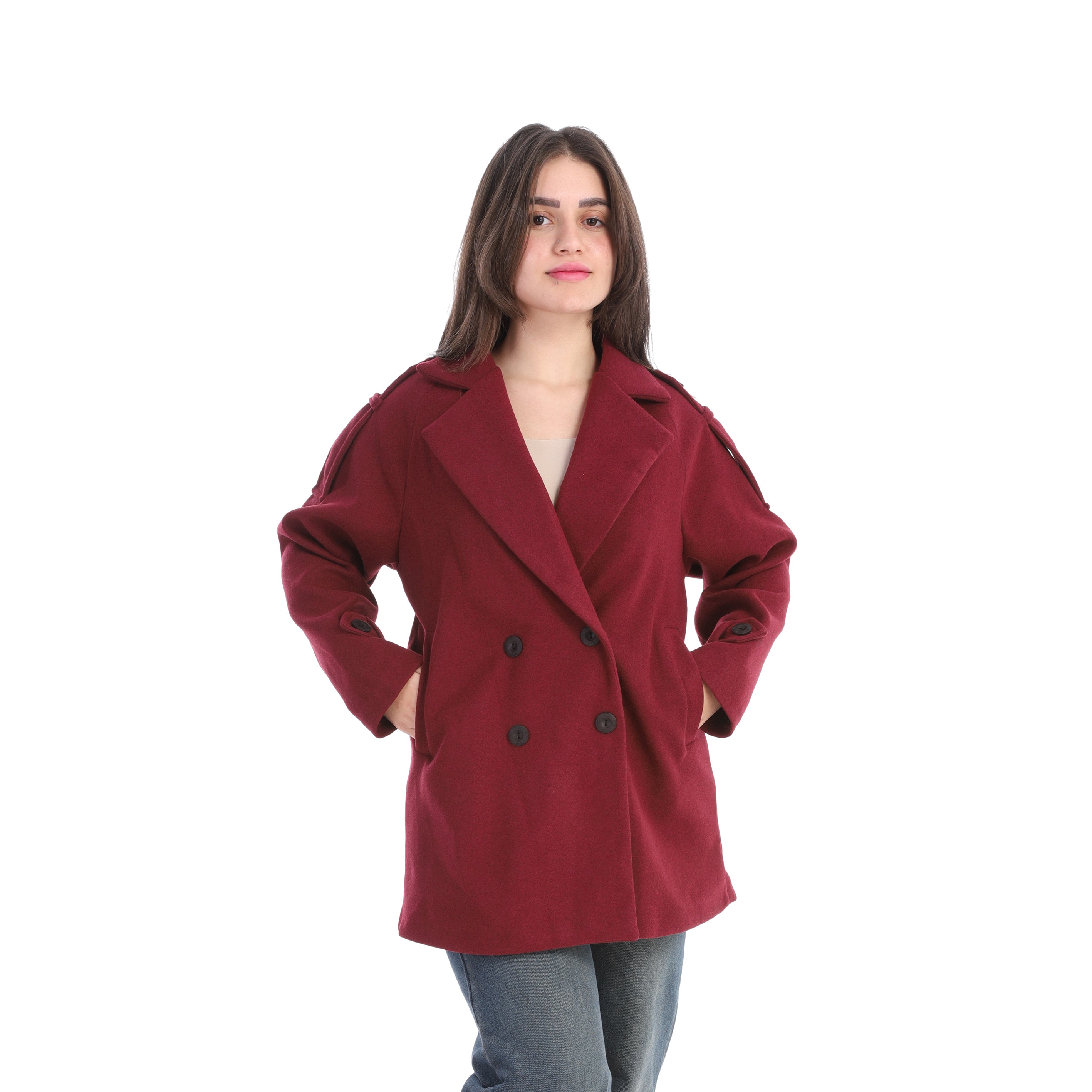 Double-Breasted Wool Blend Mid-Length Coat w1631/355