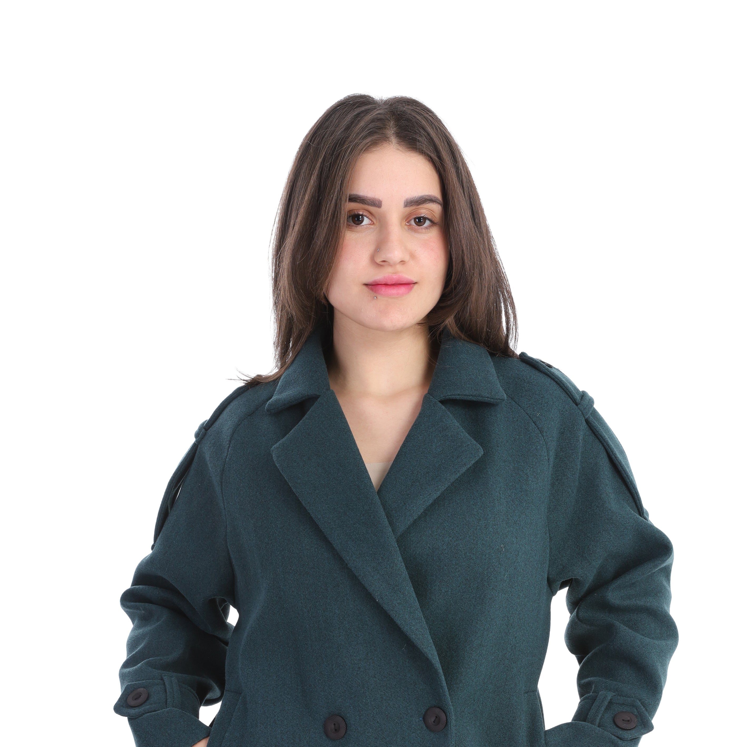 Double-Breasted Wool Blend Mid-Length Coat w1631/355