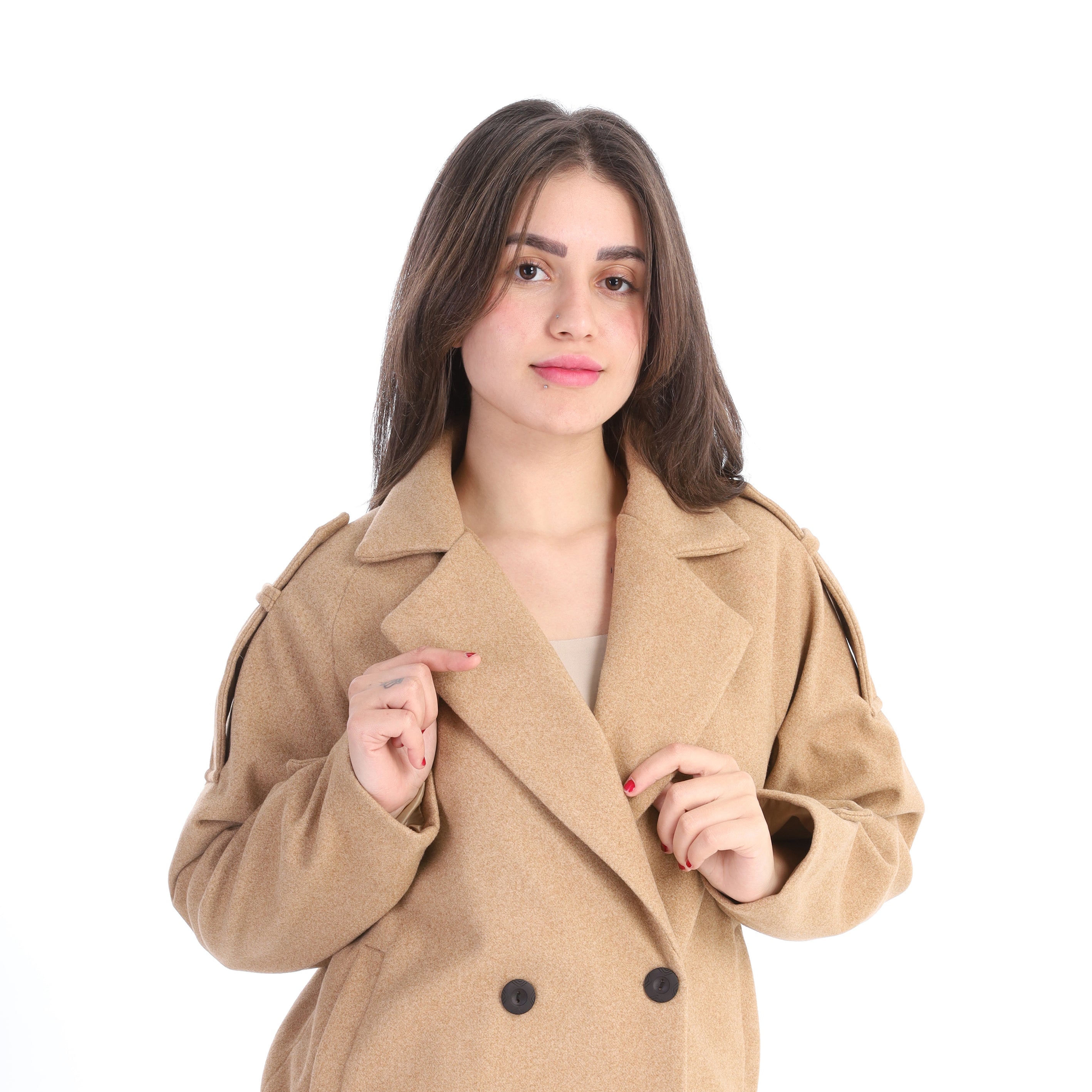 Double-Breasted Wool Blend Mid-Length Coat w1631/355