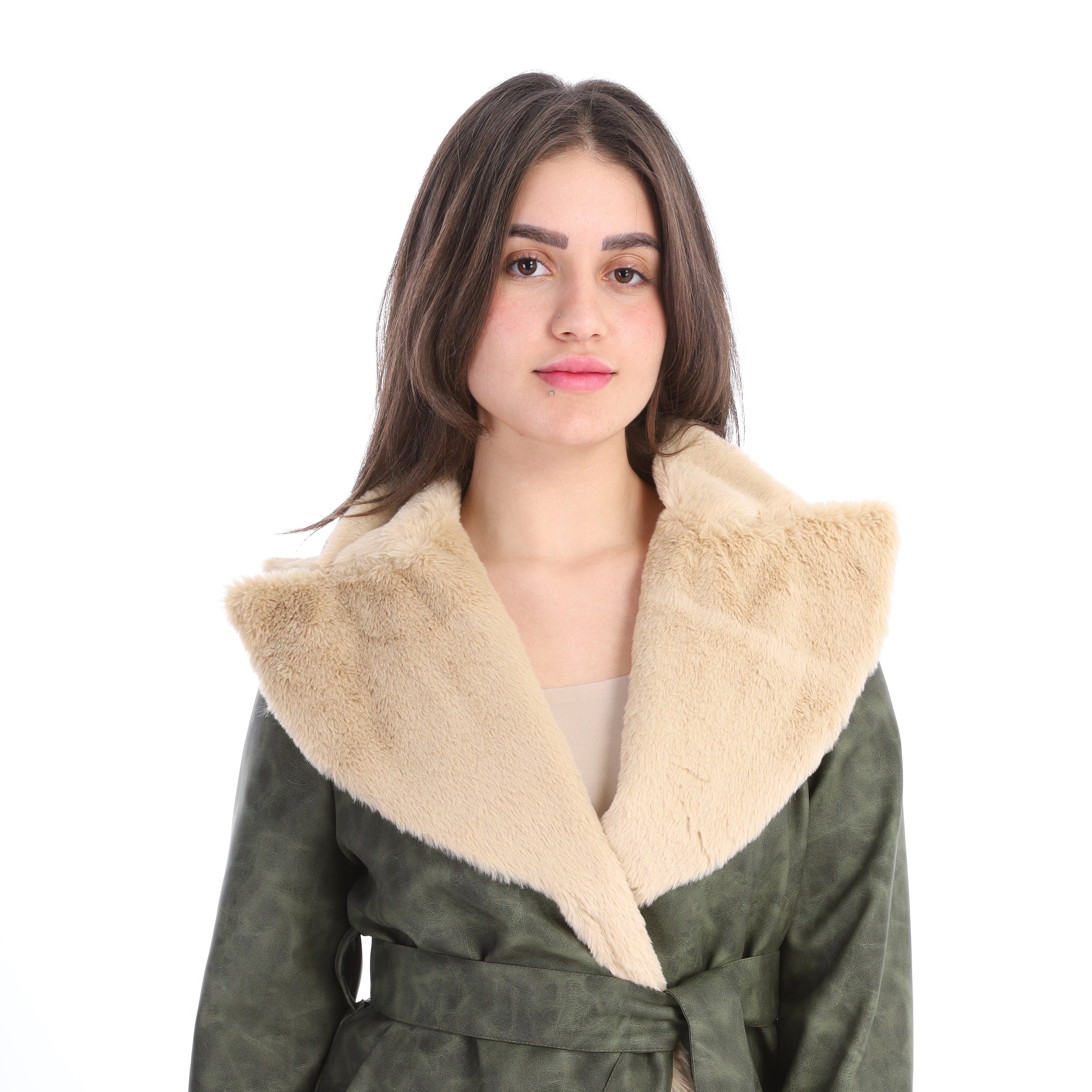 Leather Jacket with Wide Fur Collar w1631/371