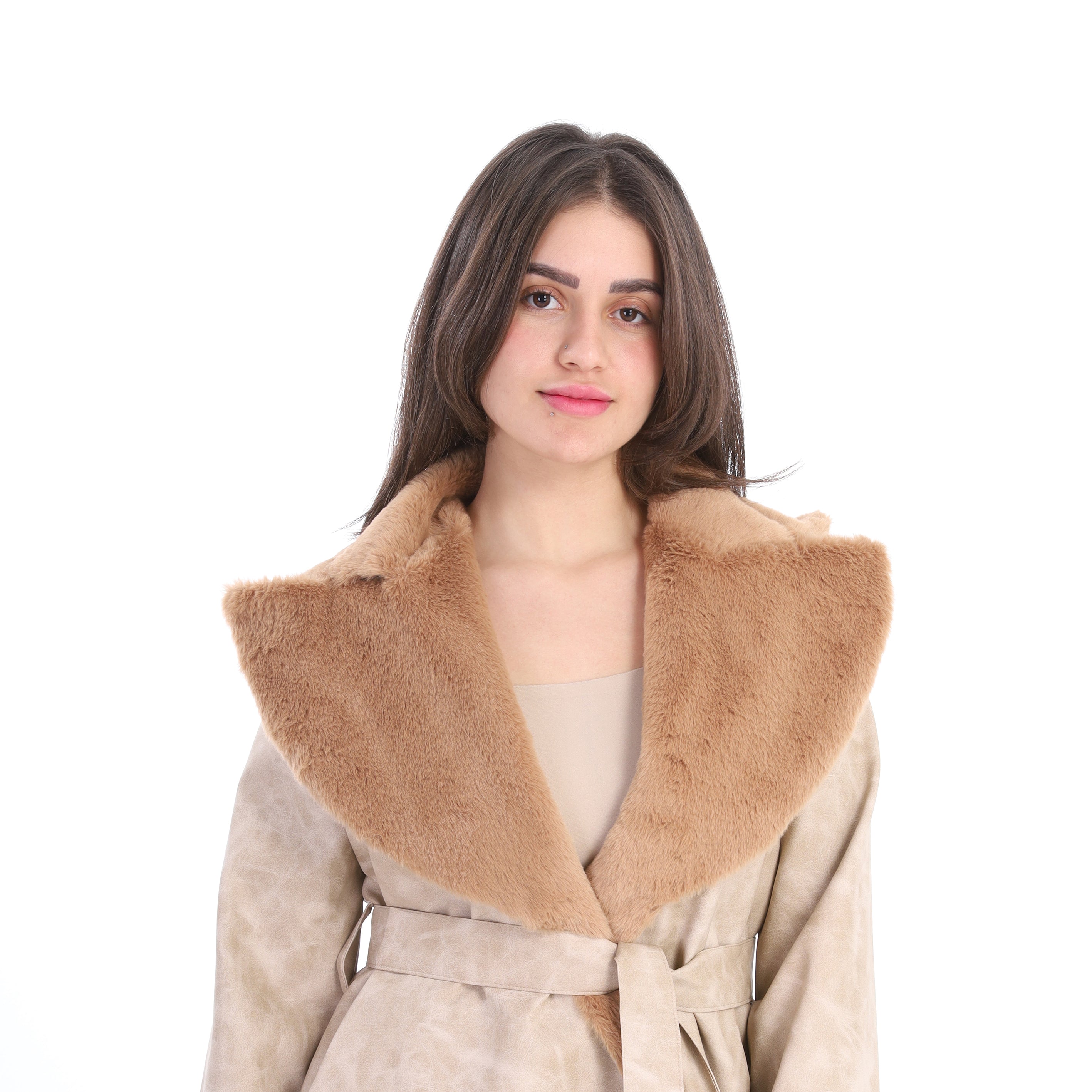 Leather Jacket with Wide Fur Collar w1631/371