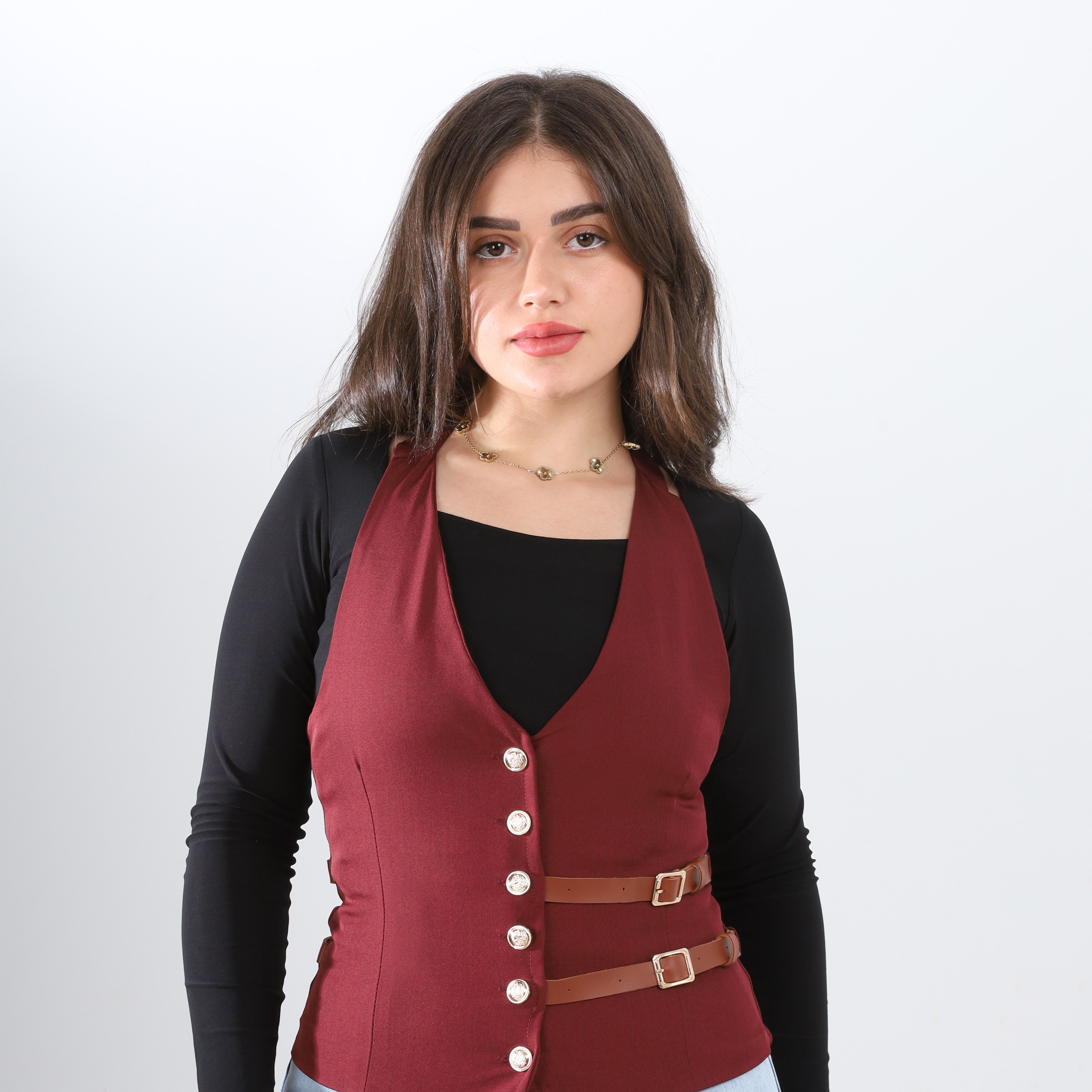 Sleeveless vest with corset-style w1631100