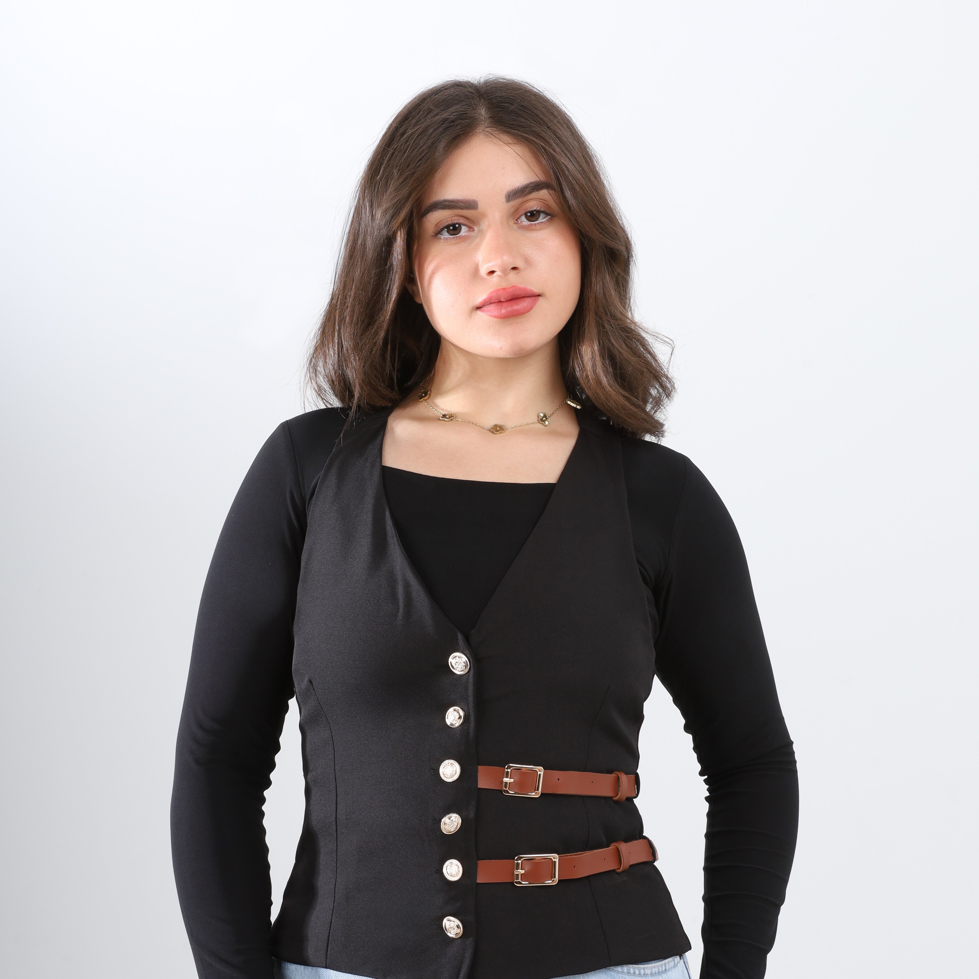 Sleeveless vest with corset-style w1631100