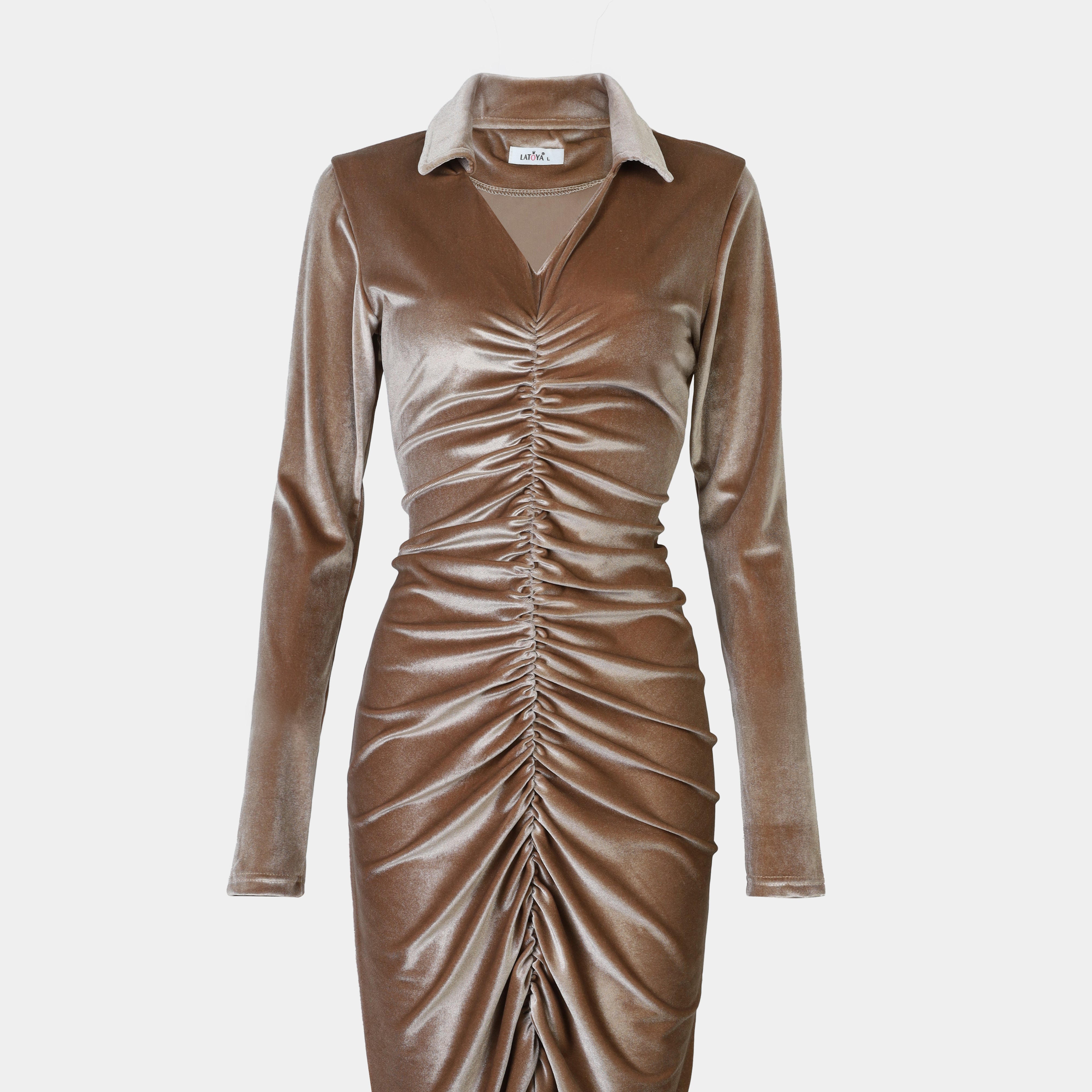 Vlvet Down Ruched Midi Dress w163110