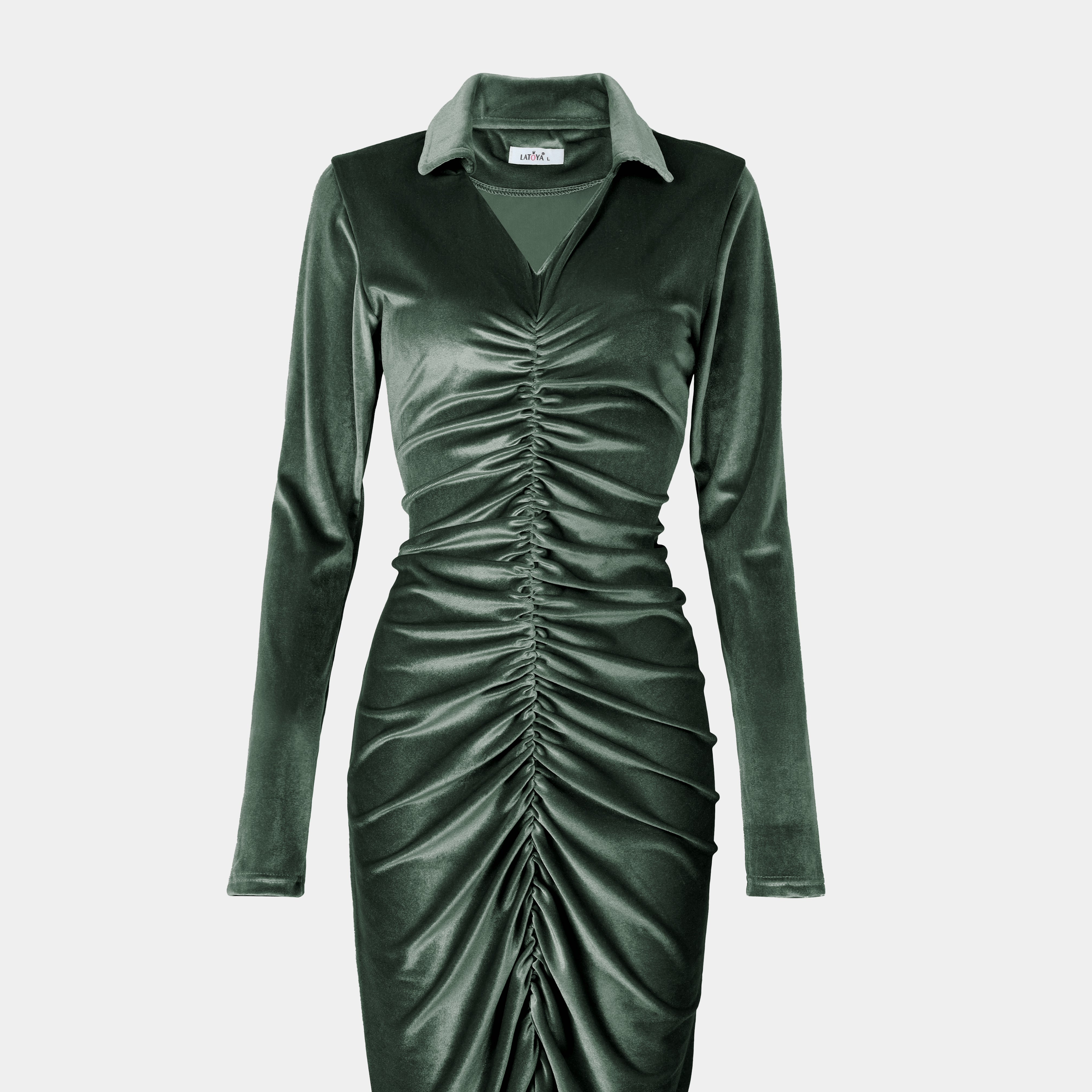 Vlvet Down Ruched Midi Dress w163110