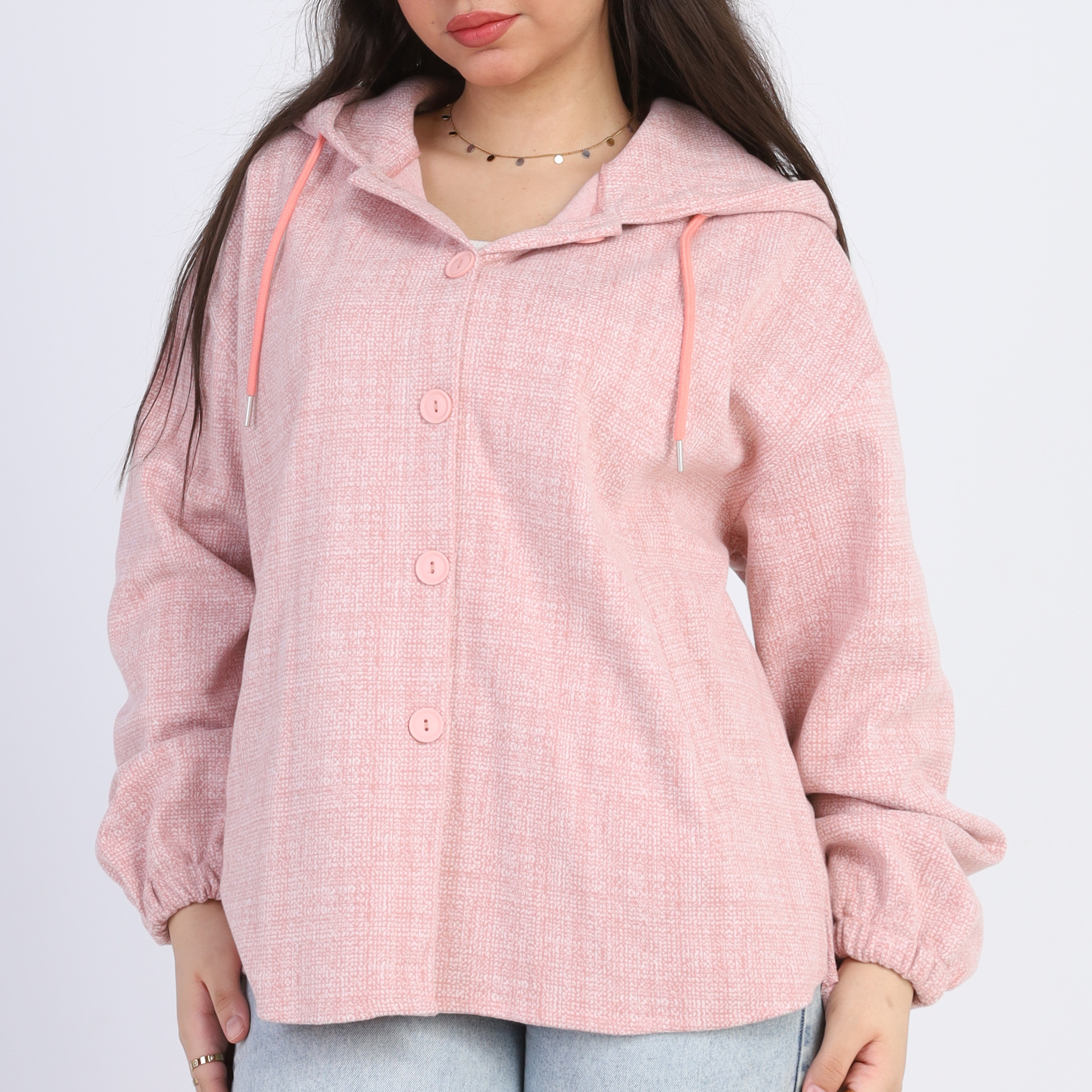 Textured Hooded Button-Up Shirt  w163118