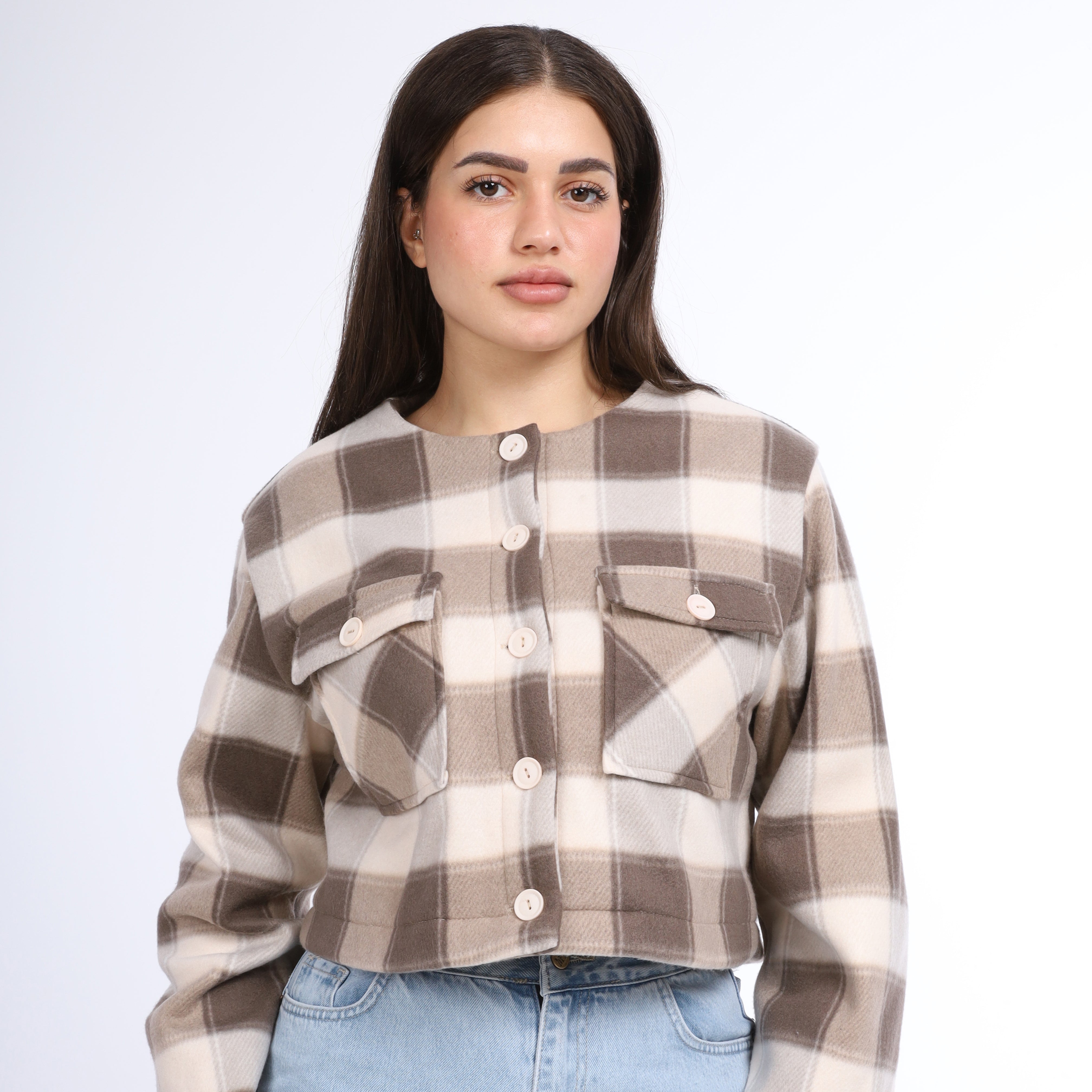 Cropped Plaid Jacket w163186