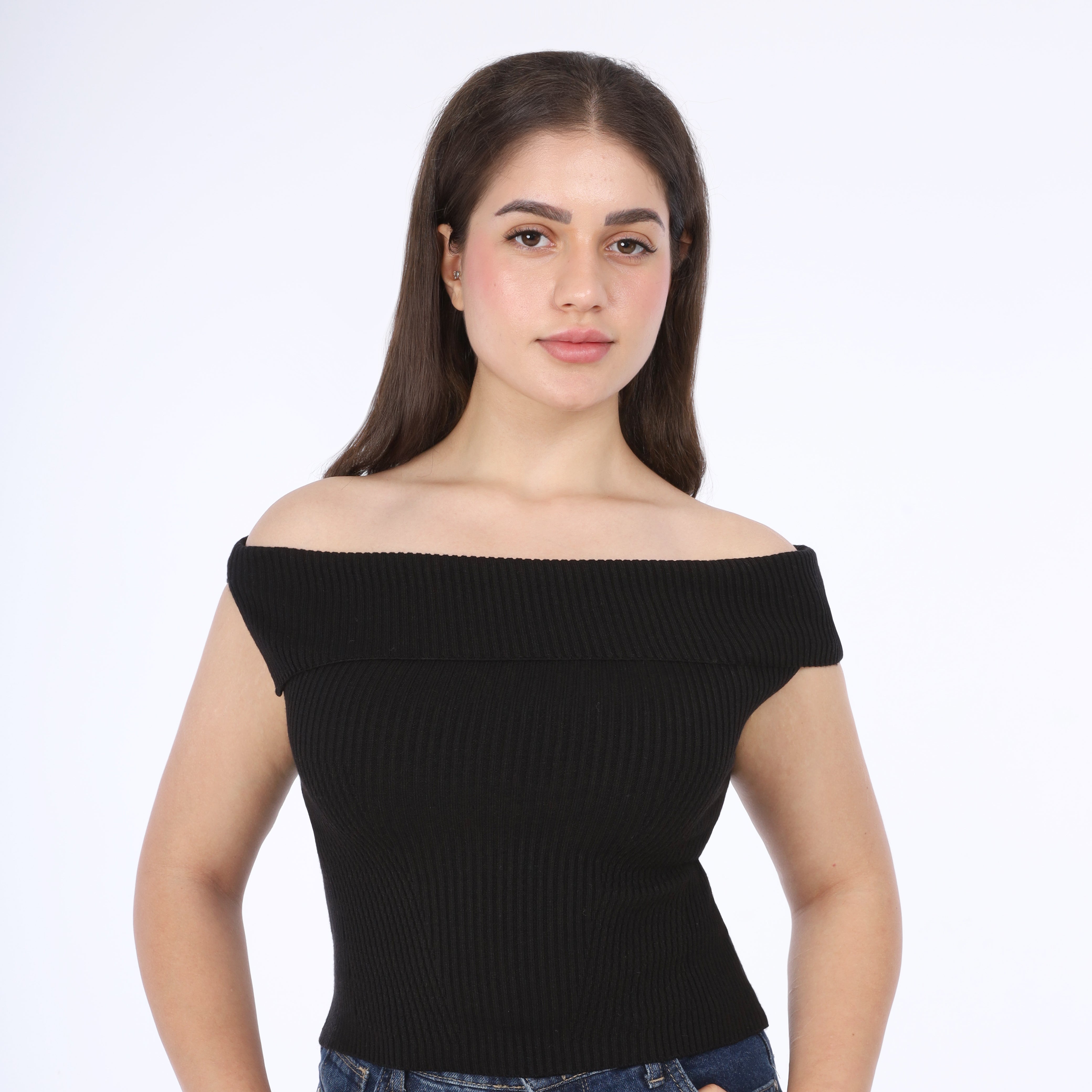 Ribbed Off-Shoulder Knit Top w163220
