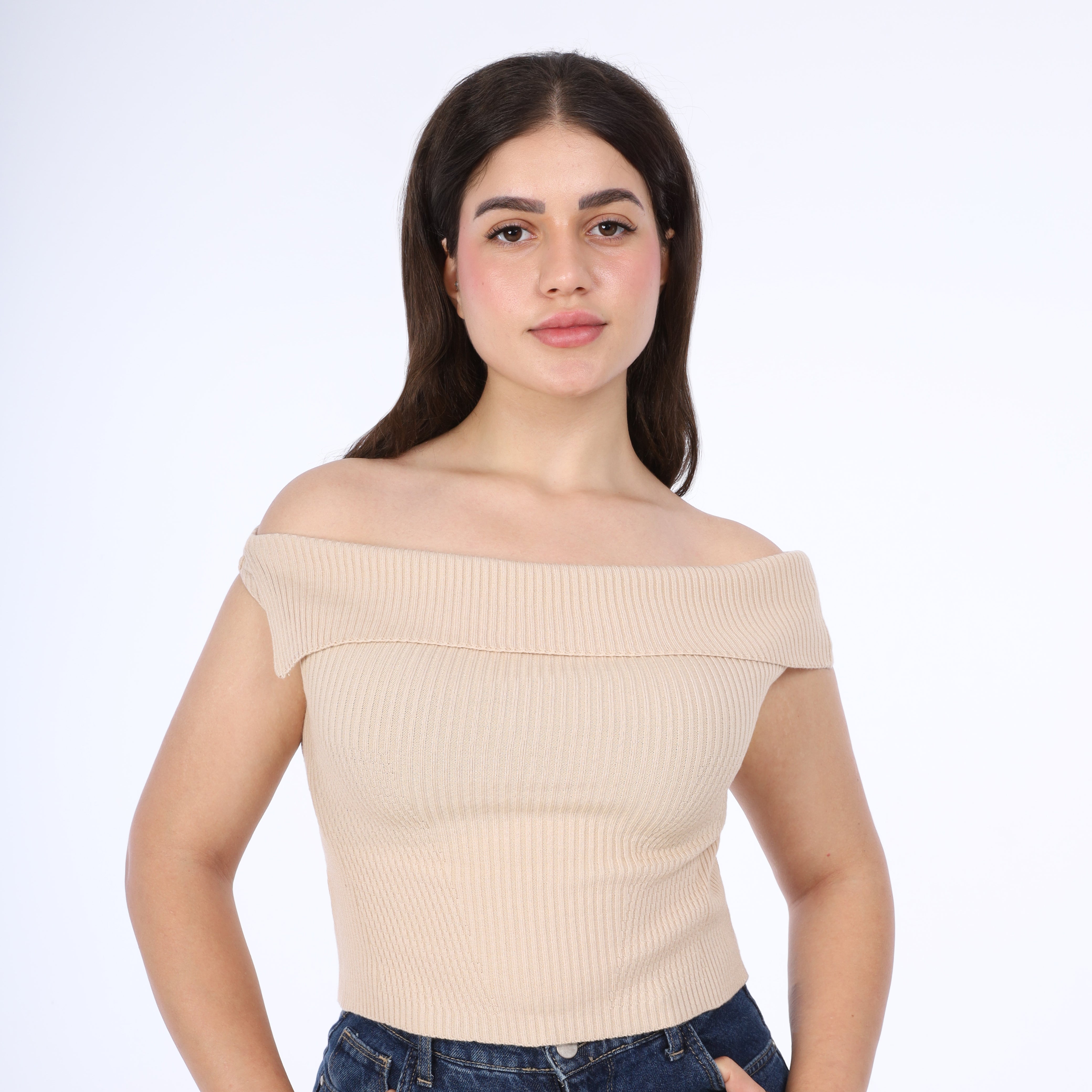 Ribbed Off-Shoulder Knit Top w163220