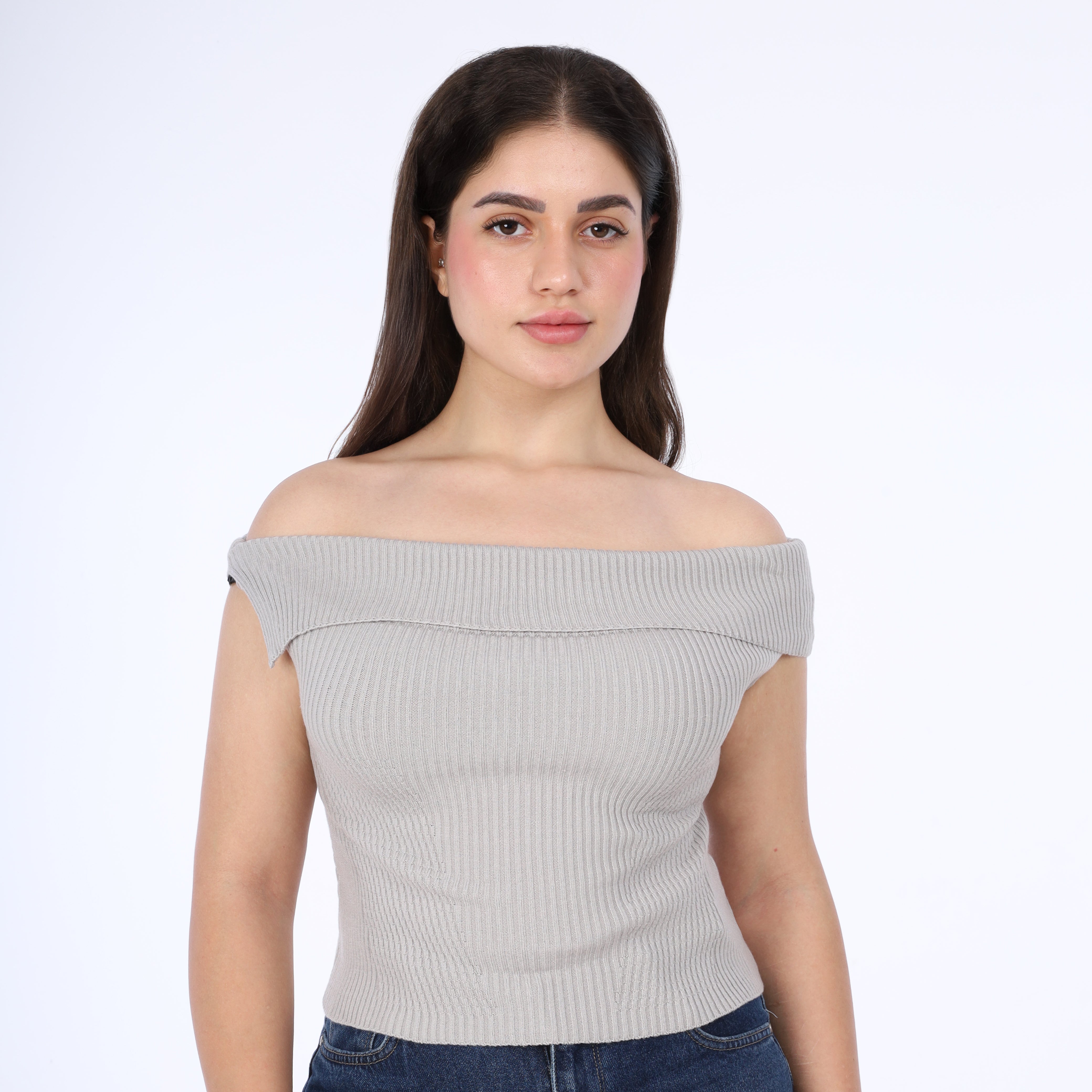 Ribbed Off-Shoulder Knit Top w163220