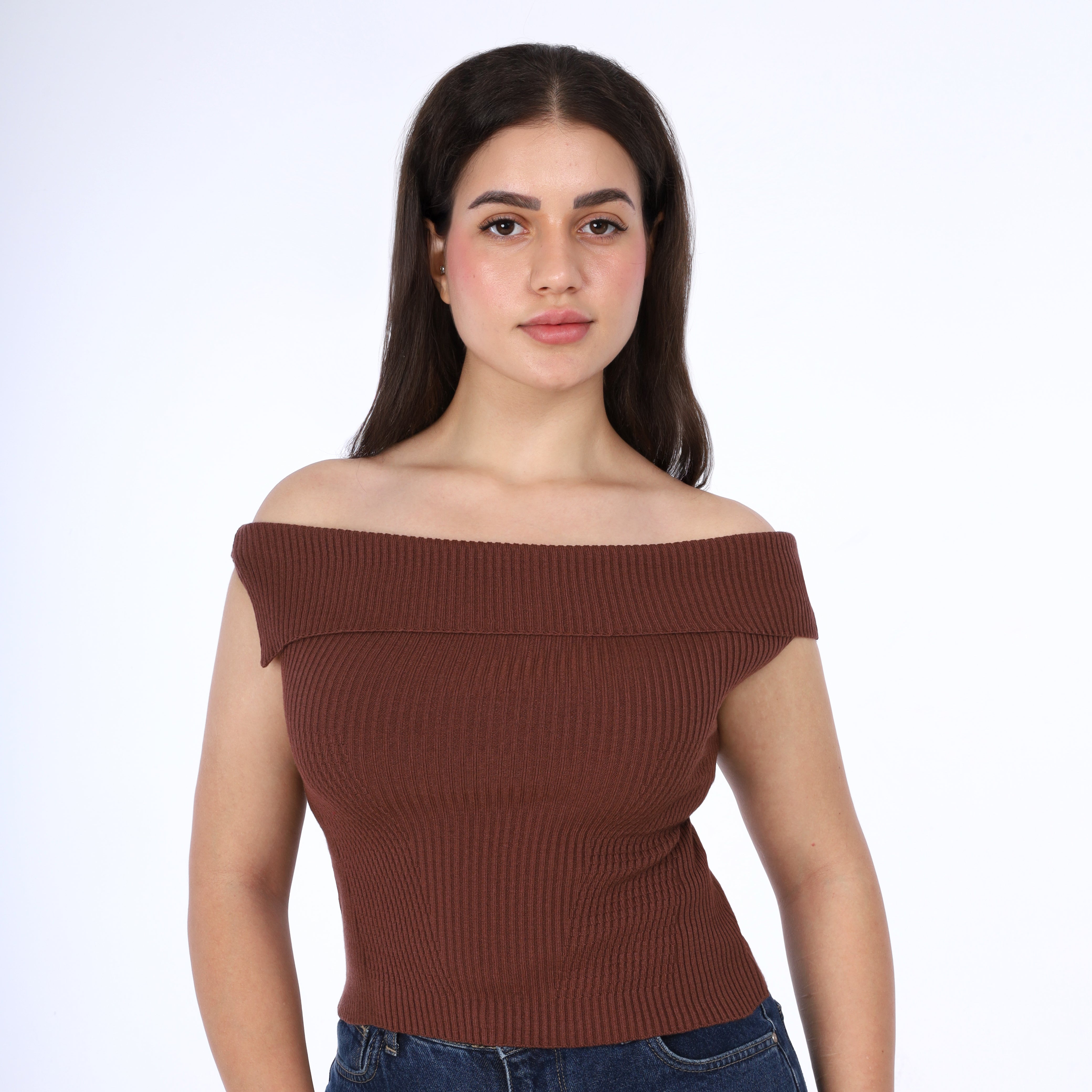 Ribbed Off-Shoulder Knit Top w163220