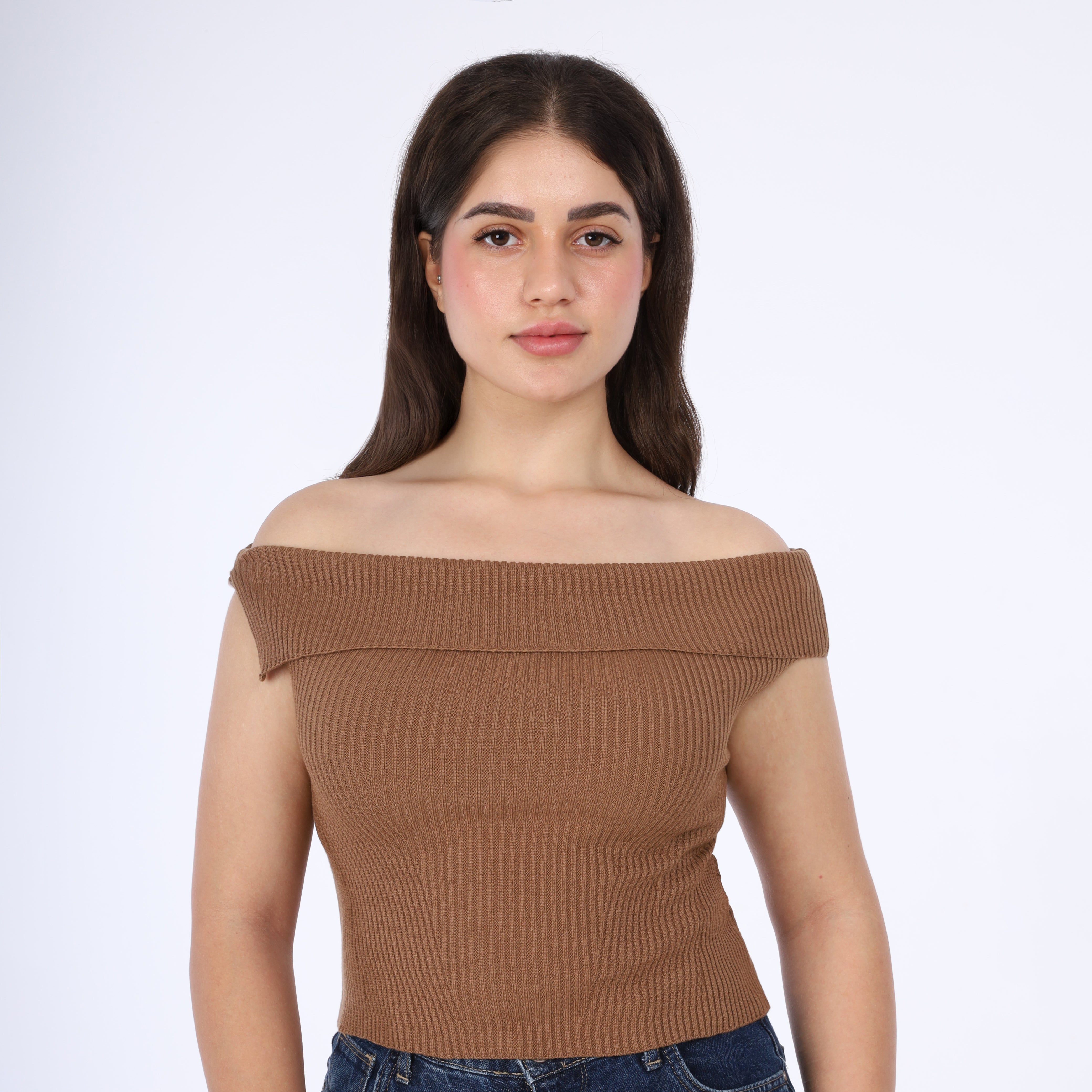 Ribbed Off-Shoulder Knit Top w163220