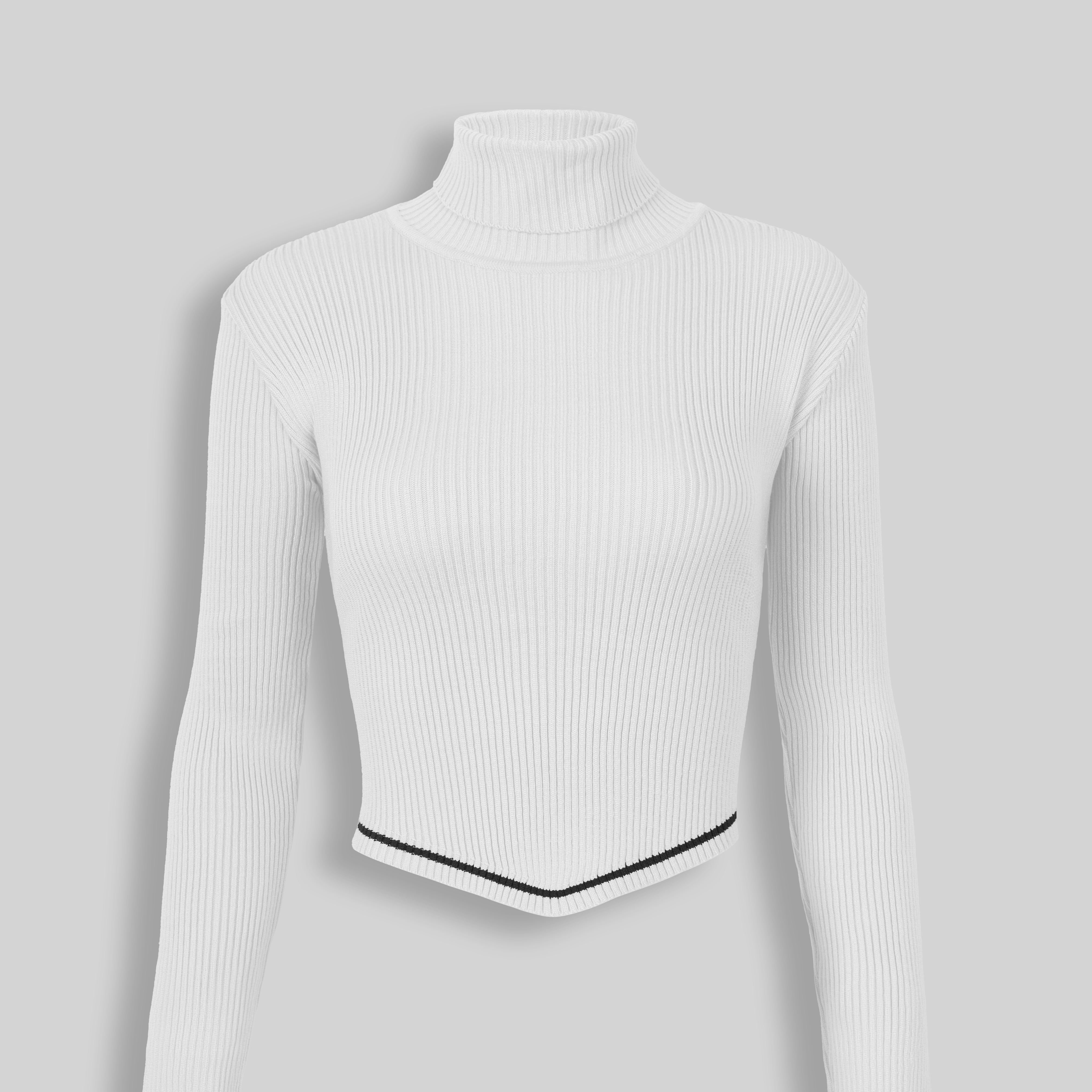 Asymmetrical Ribbed Knit Turtleneck Crop Top w16322
