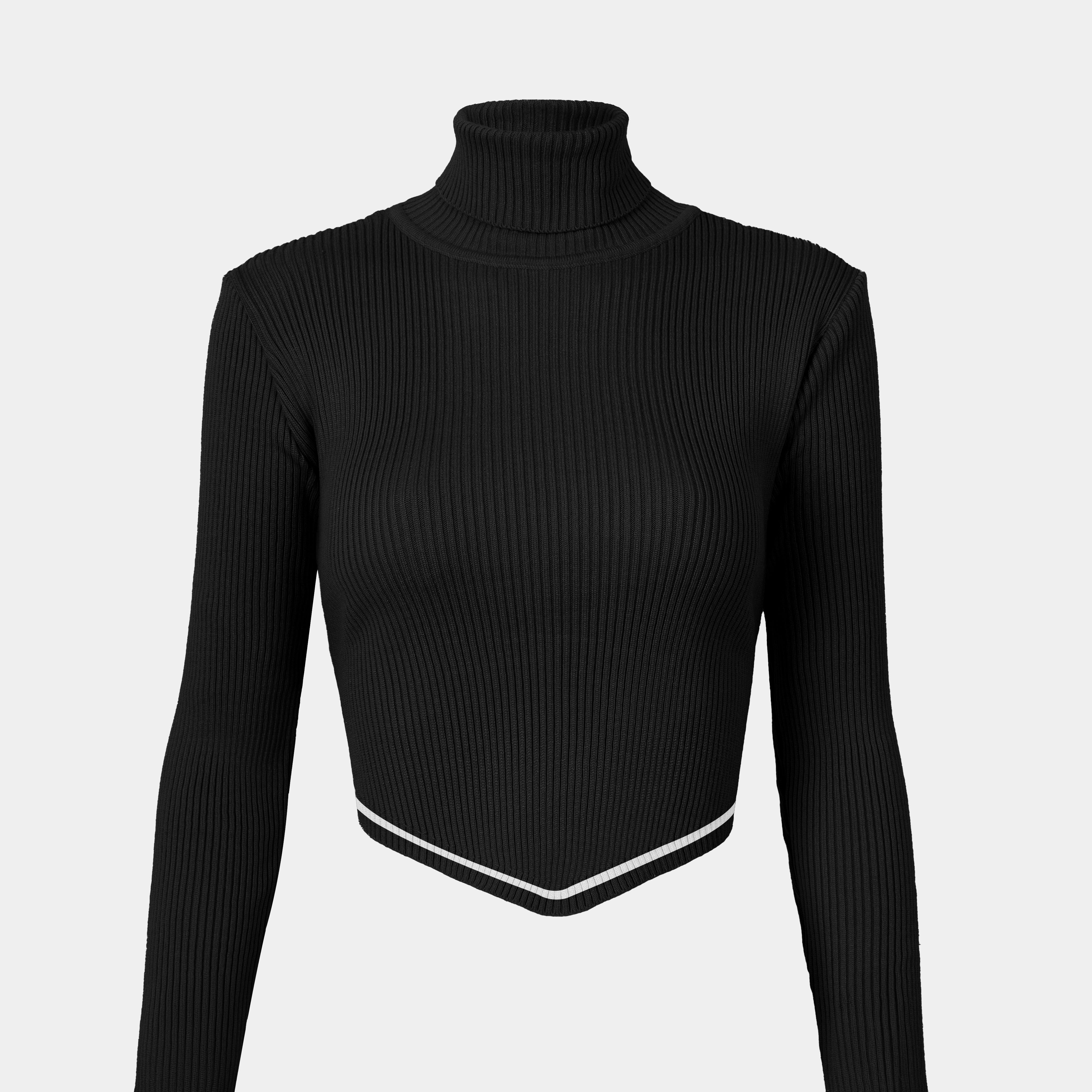 Asymmetrical Ribbed Knit Turtleneck Crop Top w16322