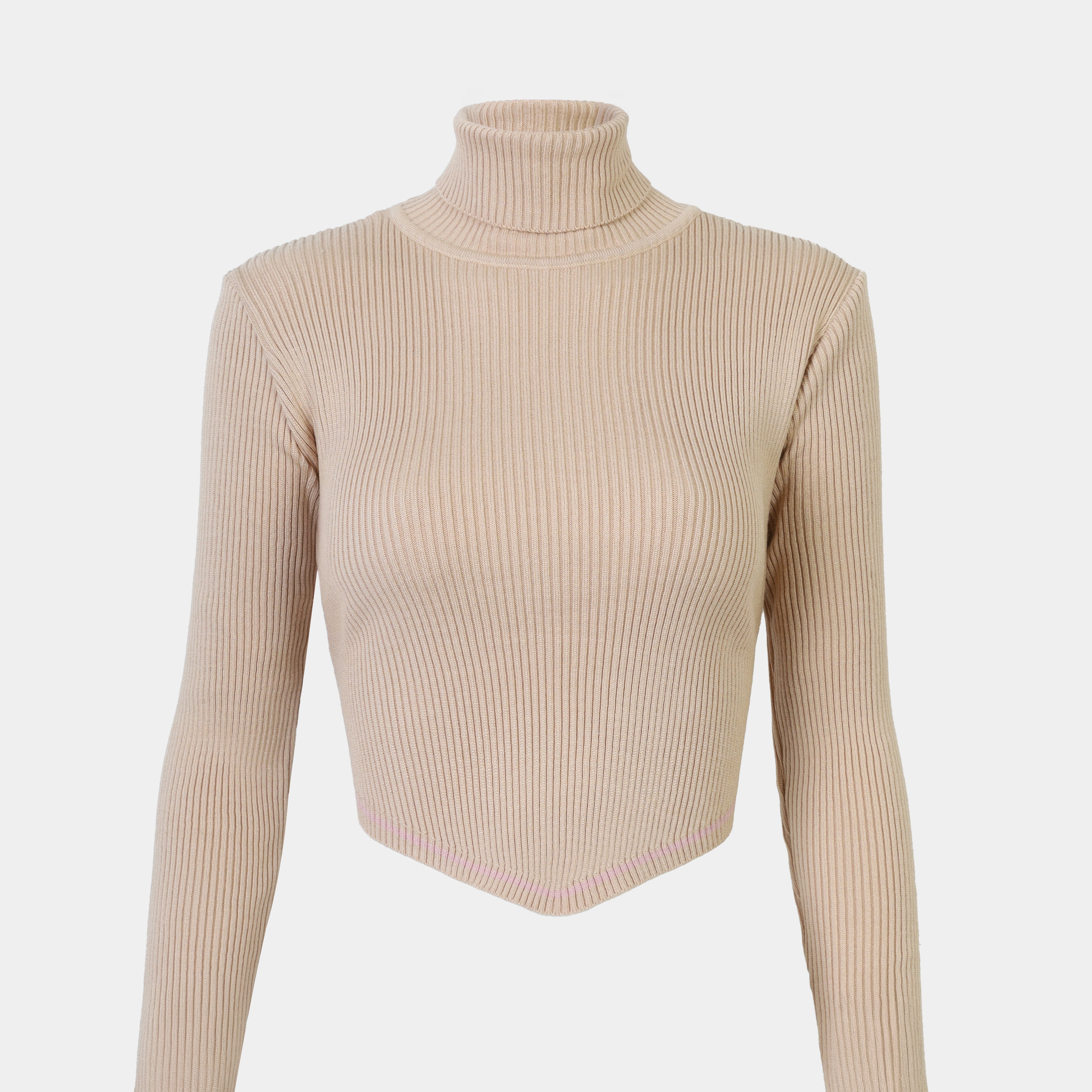 Asymmetrical Ribbed Knit Turtleneck Crop Top w16322