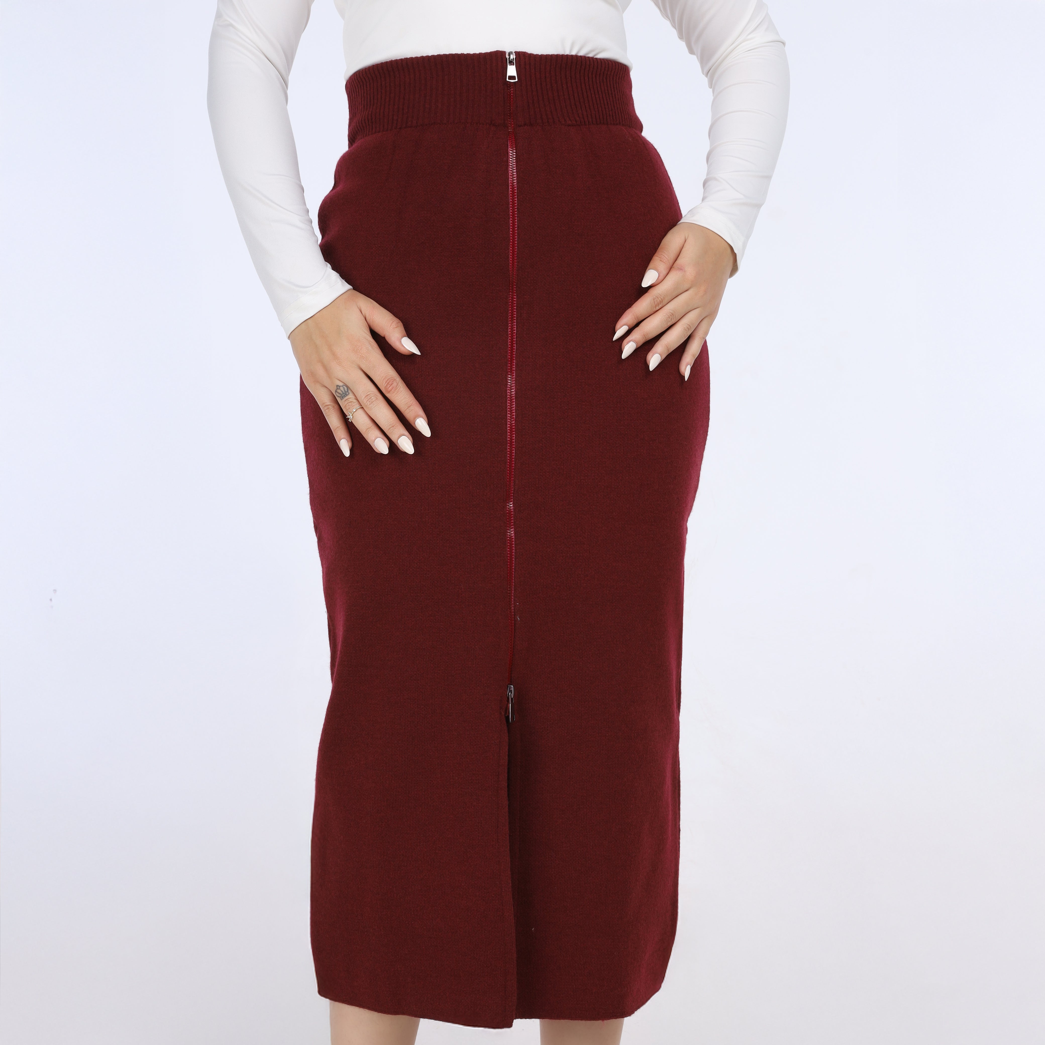 Zipper Front Knit Midi Skirt w163260