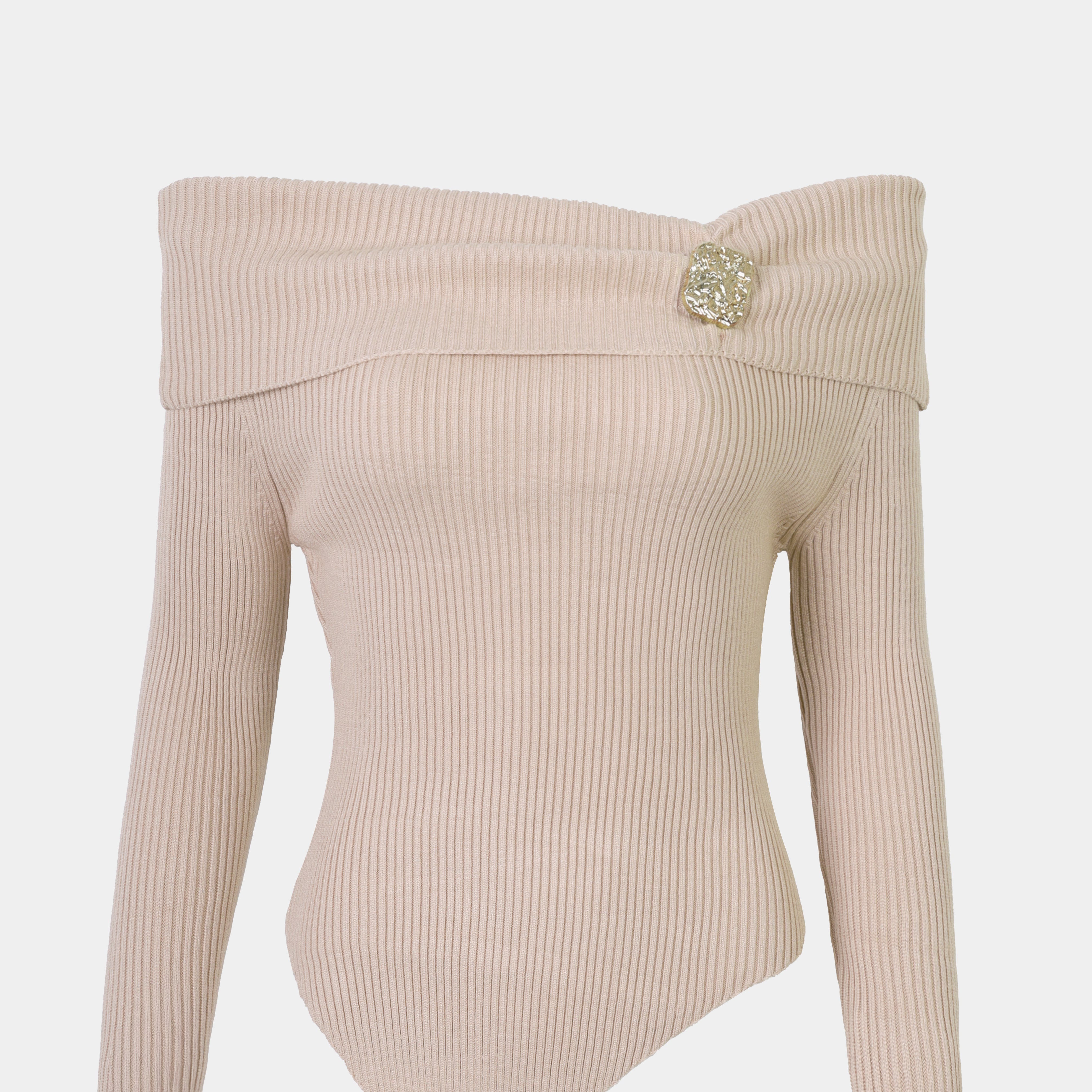 Ribbed Off-Shoulder Asymmetric Top w16326