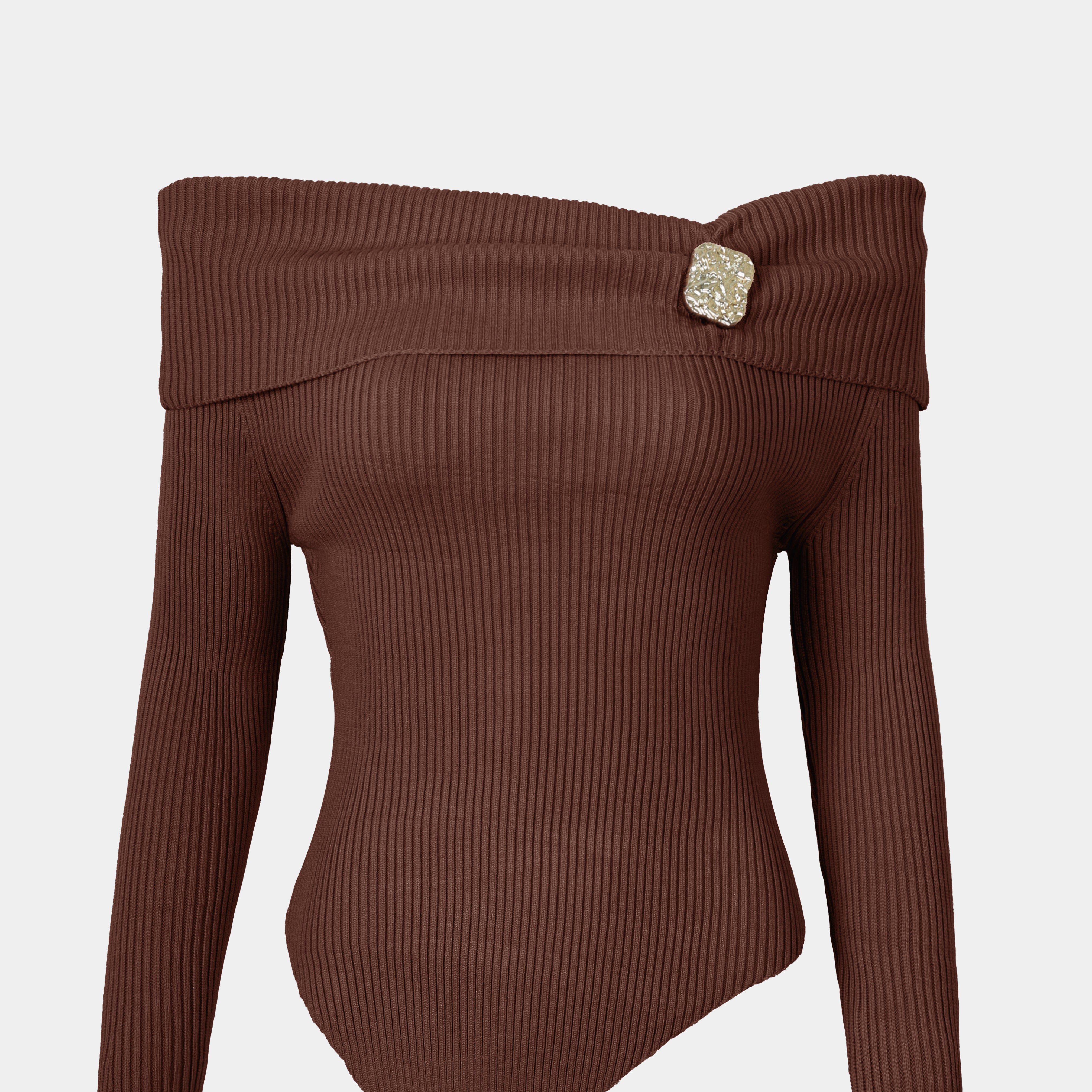 Ribbed Off-Shoulder Asymmetric Top w16326