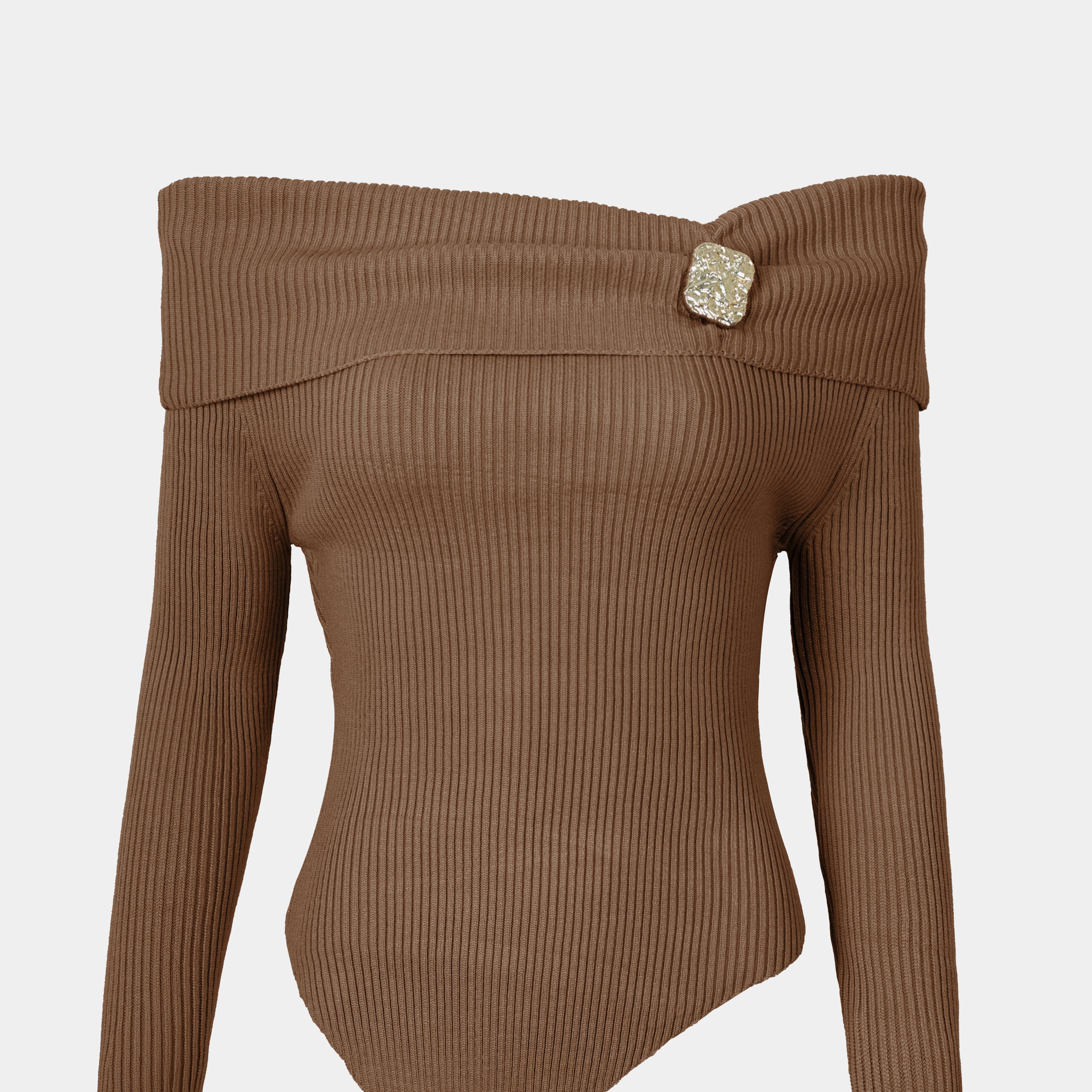 Ribbed Off-Shoulder Asymmetric Top w16326