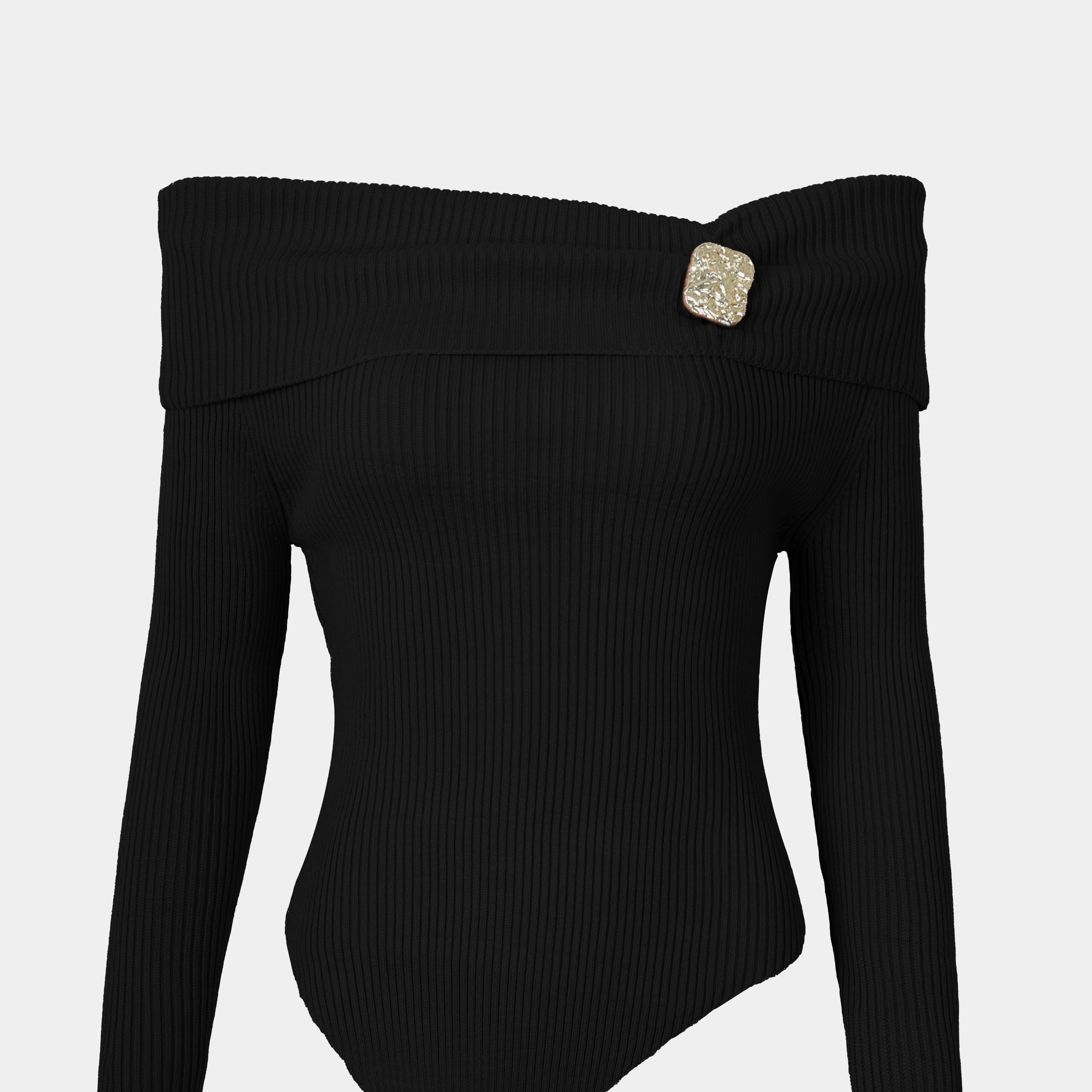 Ribbed Off-Shoulder Asymmetric Top w16326