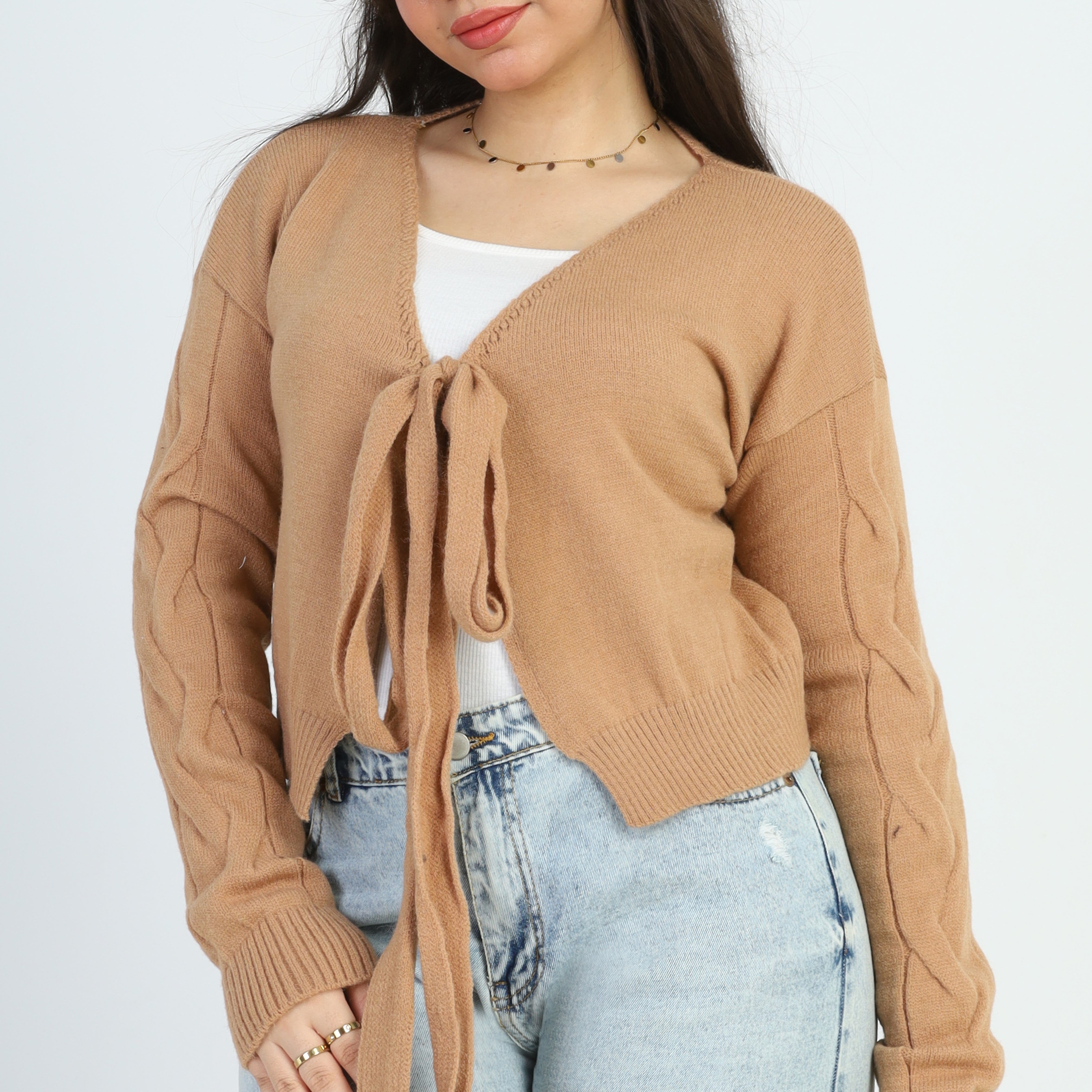 Tie-Front Crop Cardigan w16329