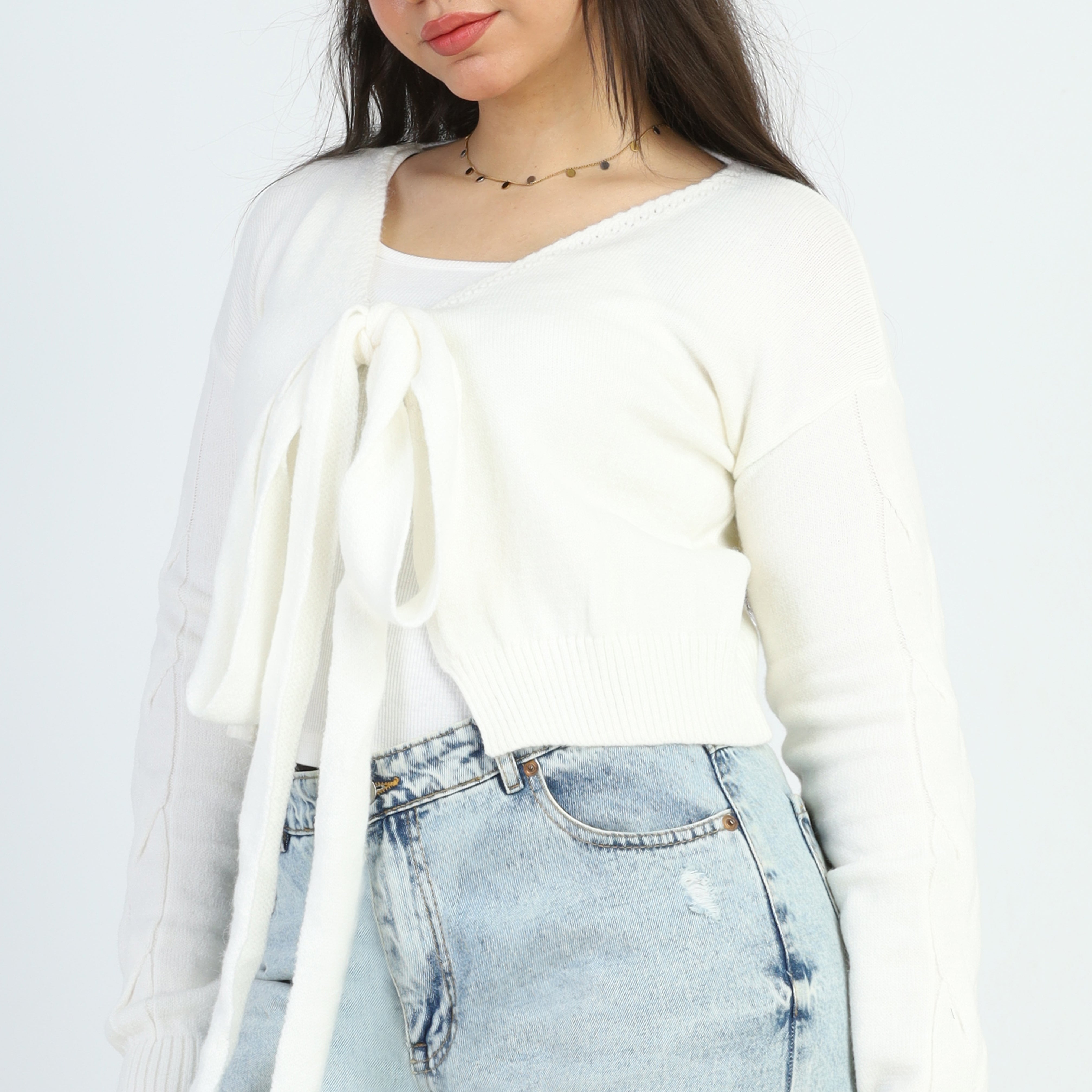 Tie-Front Crop Cardigan w16329