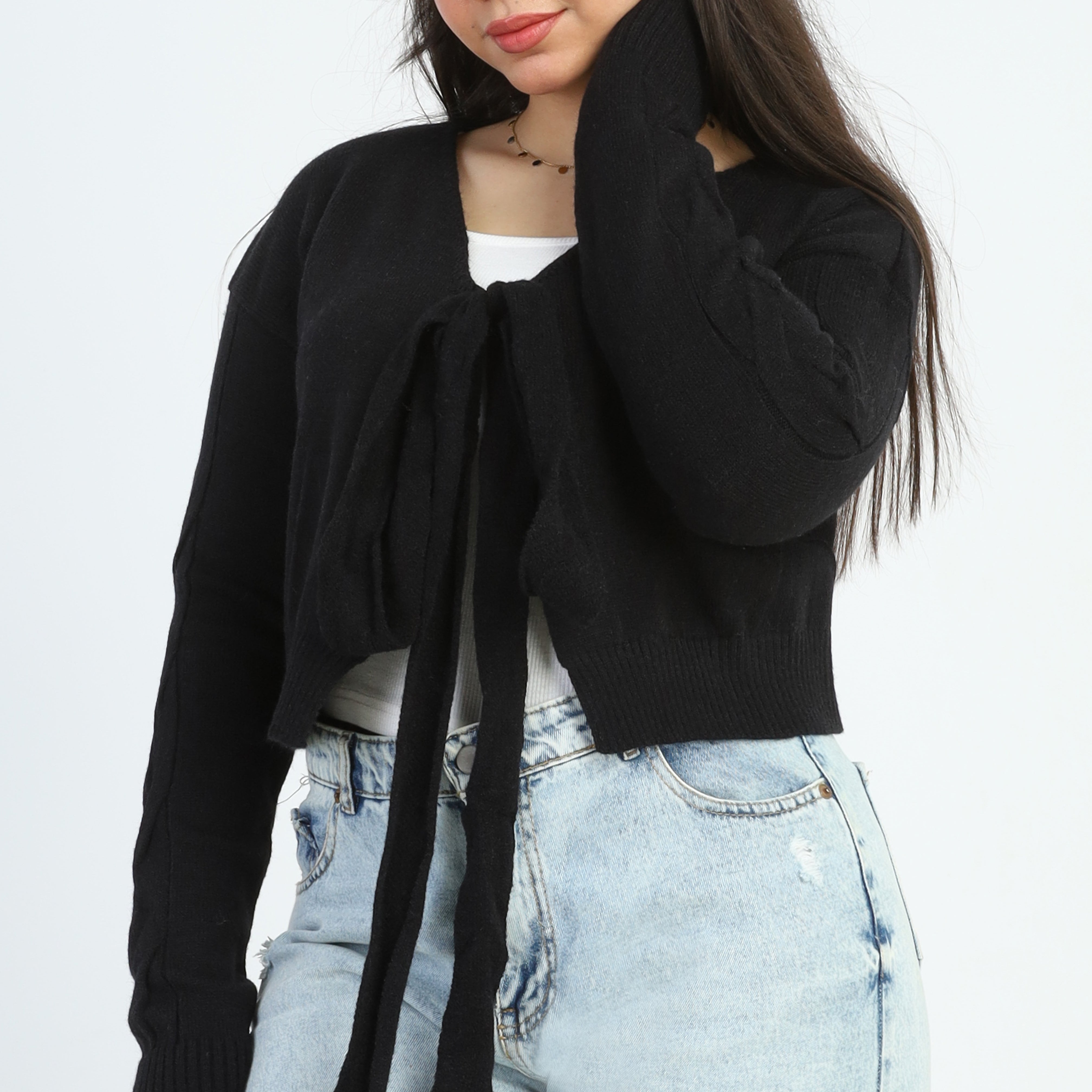 Tie-Front Crop Cardigan w16329