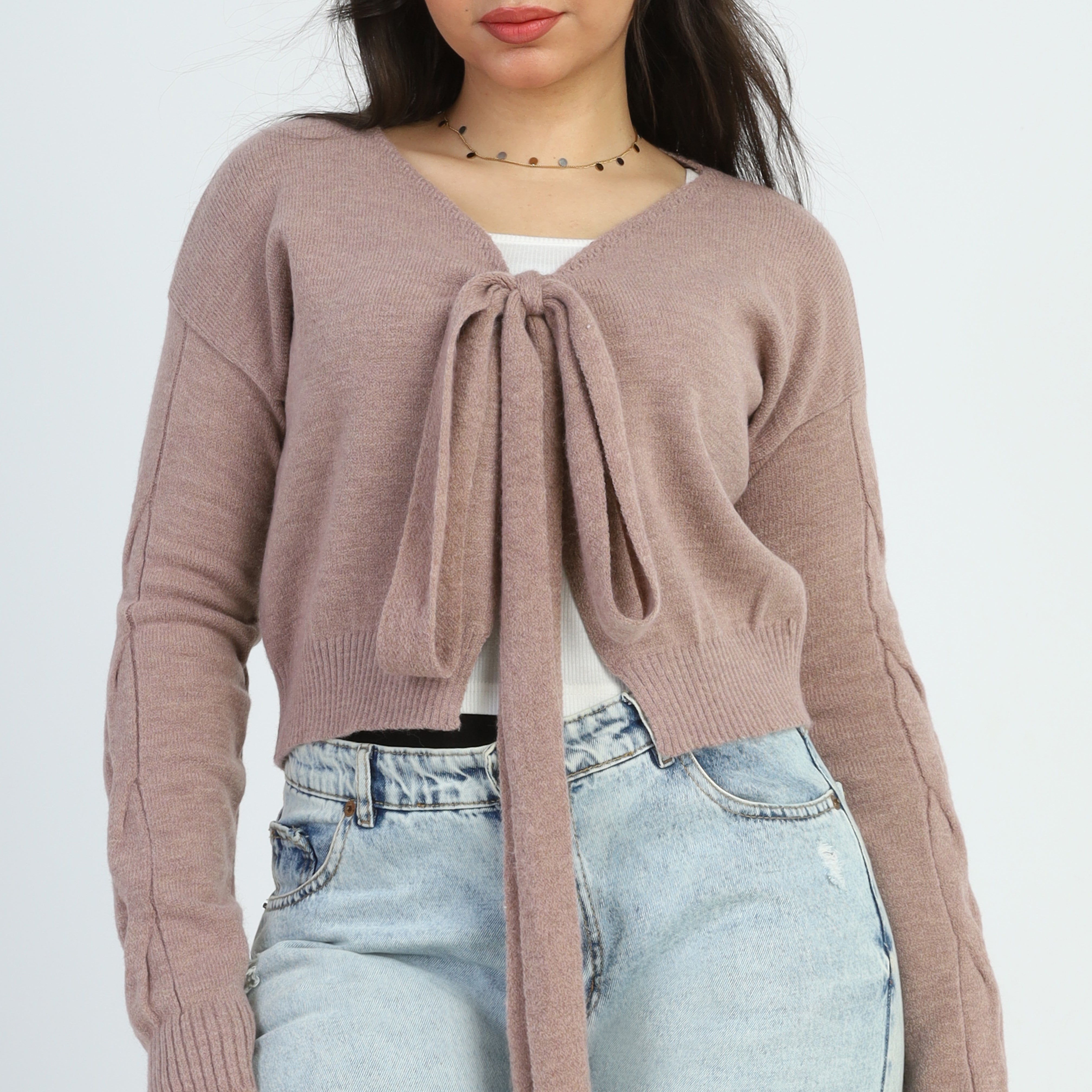 Tie-Front Crop Cardigan w16329