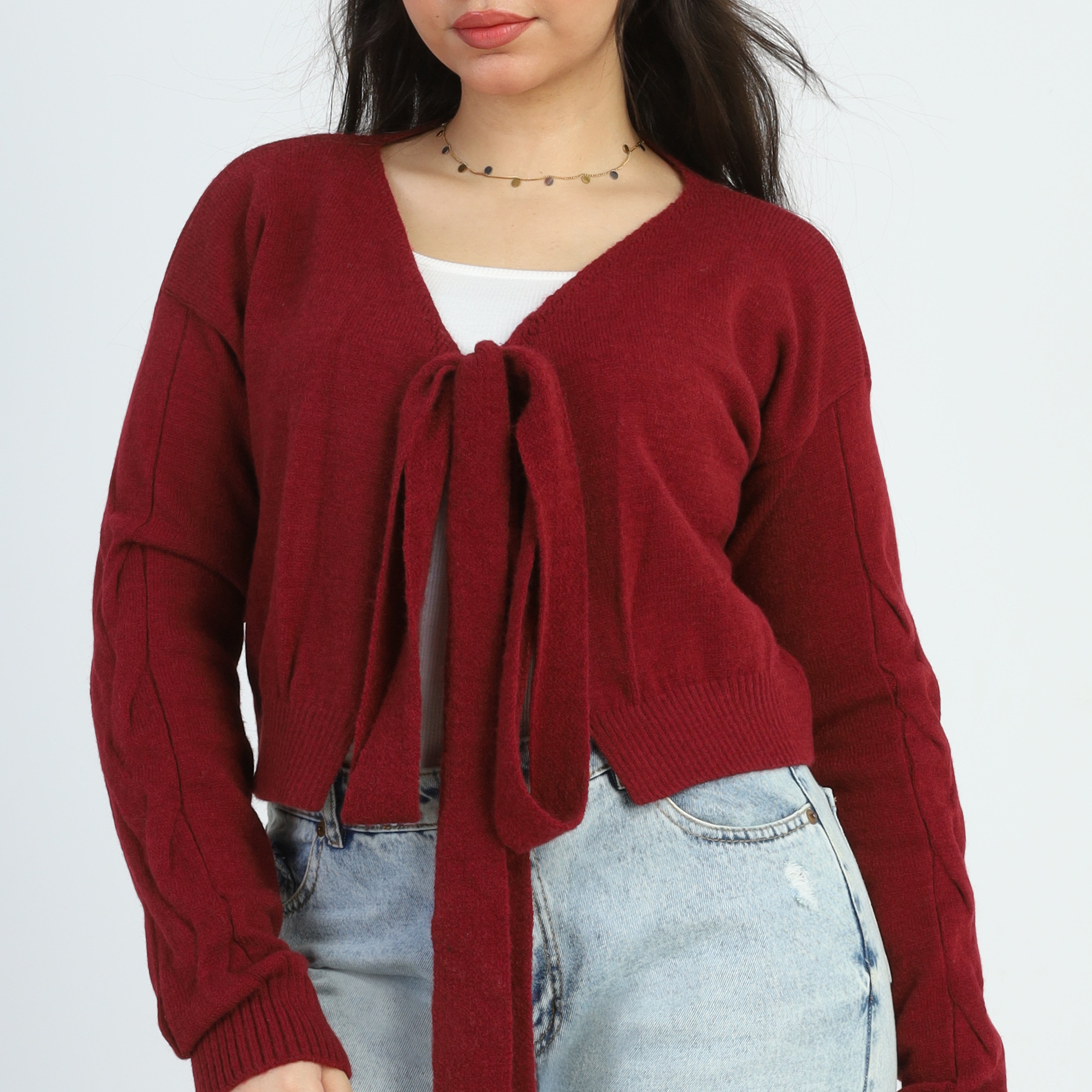 Tie-Front Crop Cardigan w16329